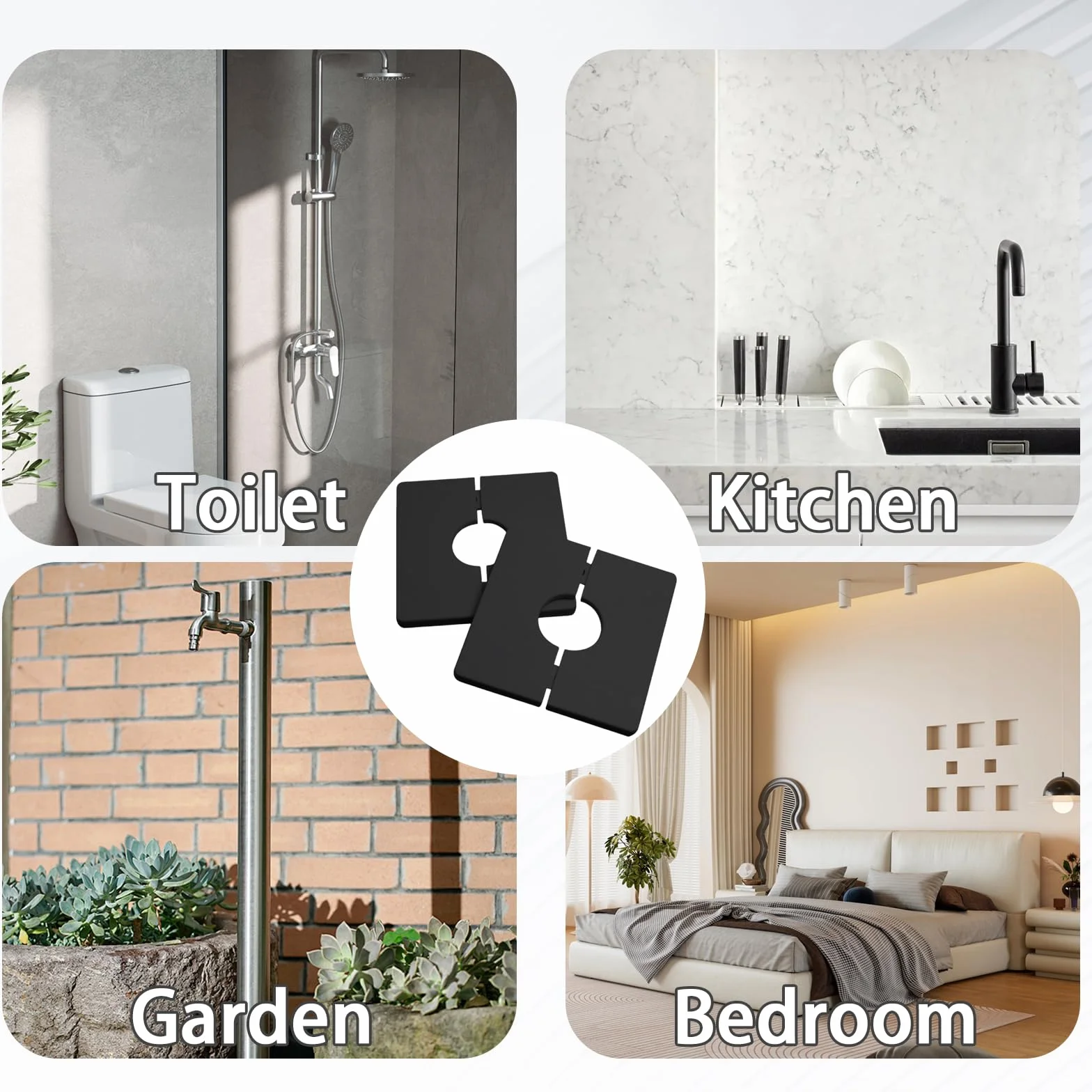Cubierta Decorativa para Ducha 33mm PVC Autoadhesiva Cuadrada 2 Piezas Embellecedor Grifo