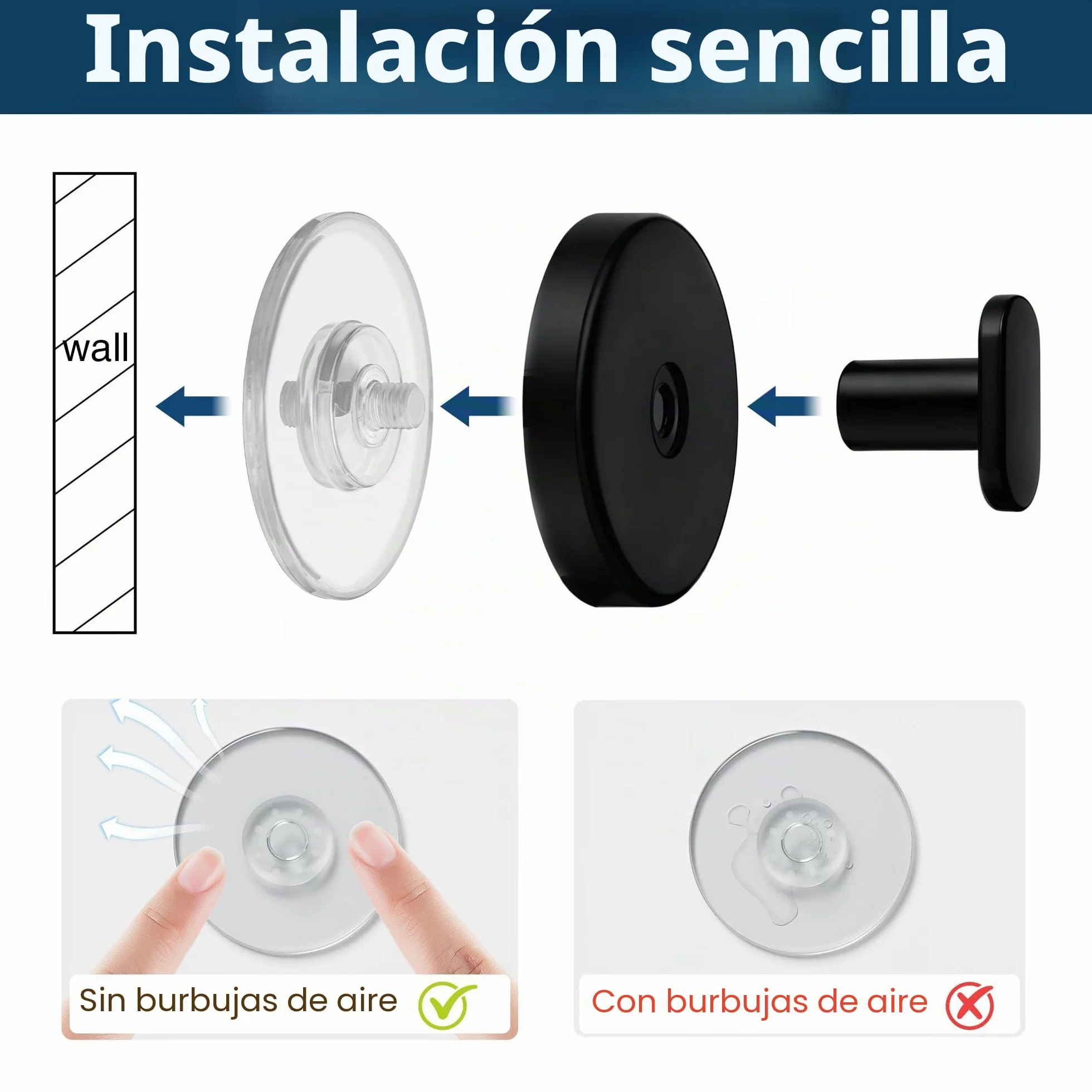 pickpiff Ganchos de ventosa ducha: Colgador extra fuerte de 6,8 kg para baño, cocina, puerta, espejo, azulejos, vidrio – Para toallas, esponjas, abrigos, batas –,negro mate, paquete de 4