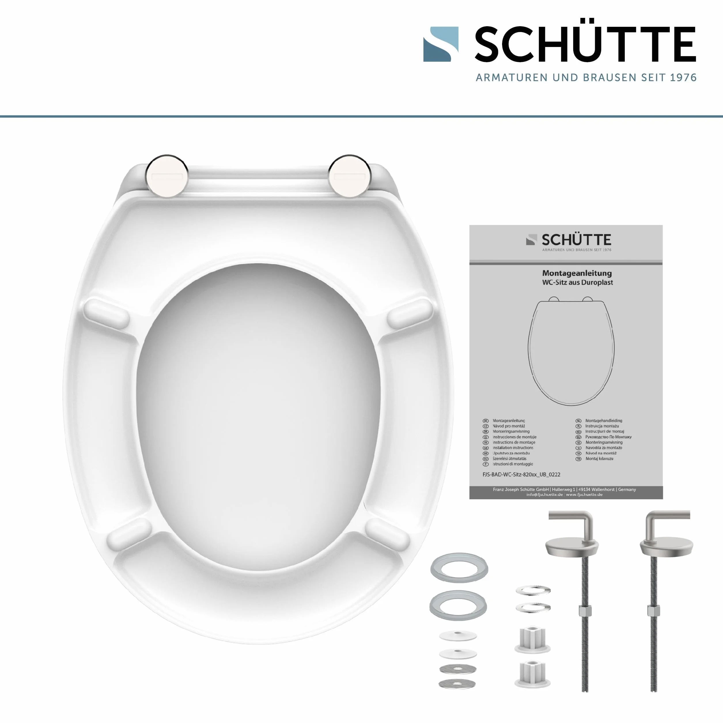 SCHÜTTE Asiento de inodoro sin descenso automático, tapa de inodoro con bisagras metálicas, Duroplástico resistente a los arañazos, tapa y asiento de inodoro con carga máxima de 150 kg, tamaño