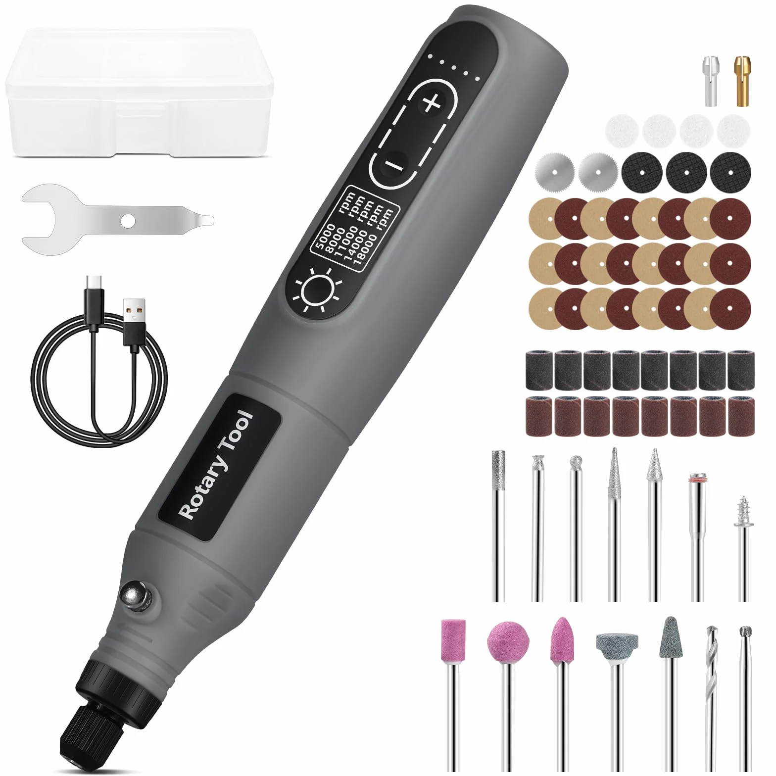 Mini herramienta giratoria inalámbrica, kit de herramientas rotativas recargables por USB de 5 velocidades de 3.7 V con 68 accesorios – Herramienta eléctrica multiusos para lijar, pulir, perforar