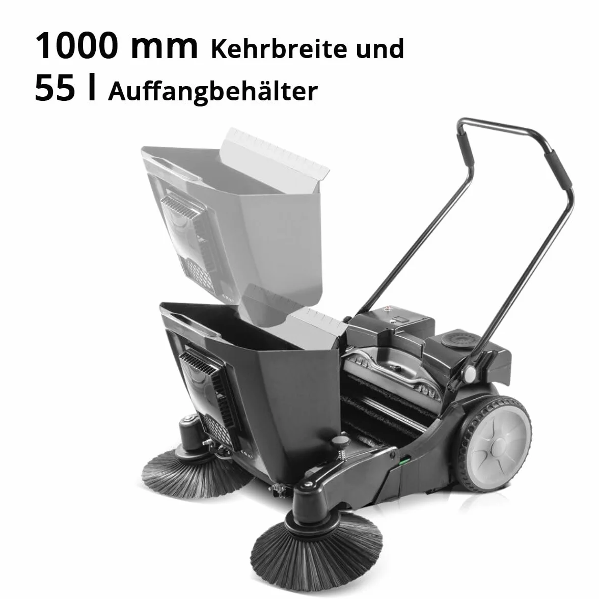 Barredora STAHLWERK SLW-55 ST con anchura de barrido de 1000 mm, capacidad de 55 l y depósito de agua de 5 l, barredora manual/barredora de suelos húmedos para limpieza en seco y en húmedo.
