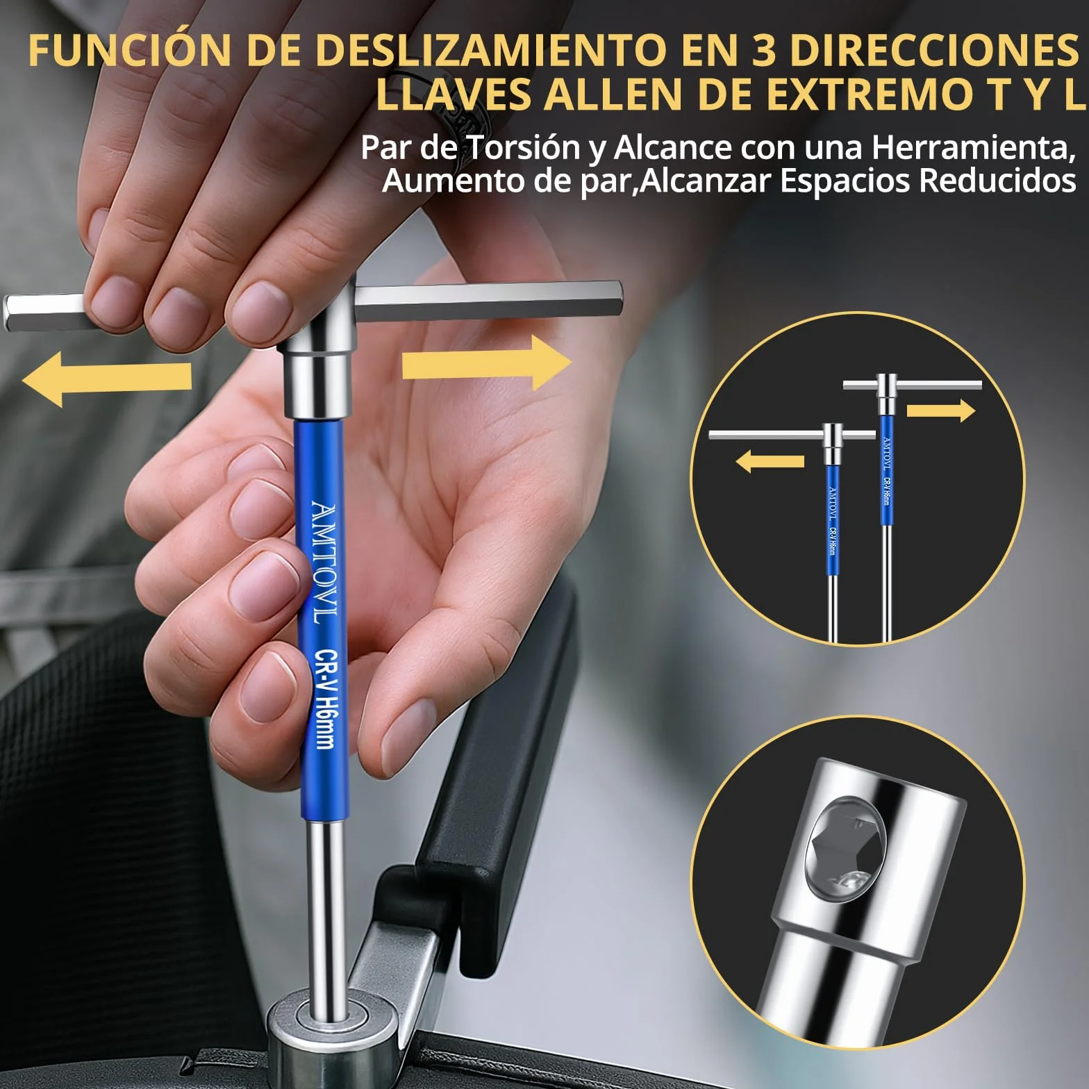 AMTOVL Juego de 10 Llaves Allen Hexagonales con Mango en T,Llaves Allen Métrica on Mango T 2mm-10mm para Mantenimiento de Vehículos,Juego de 10 Piezas con Caja de Almacenamiento
