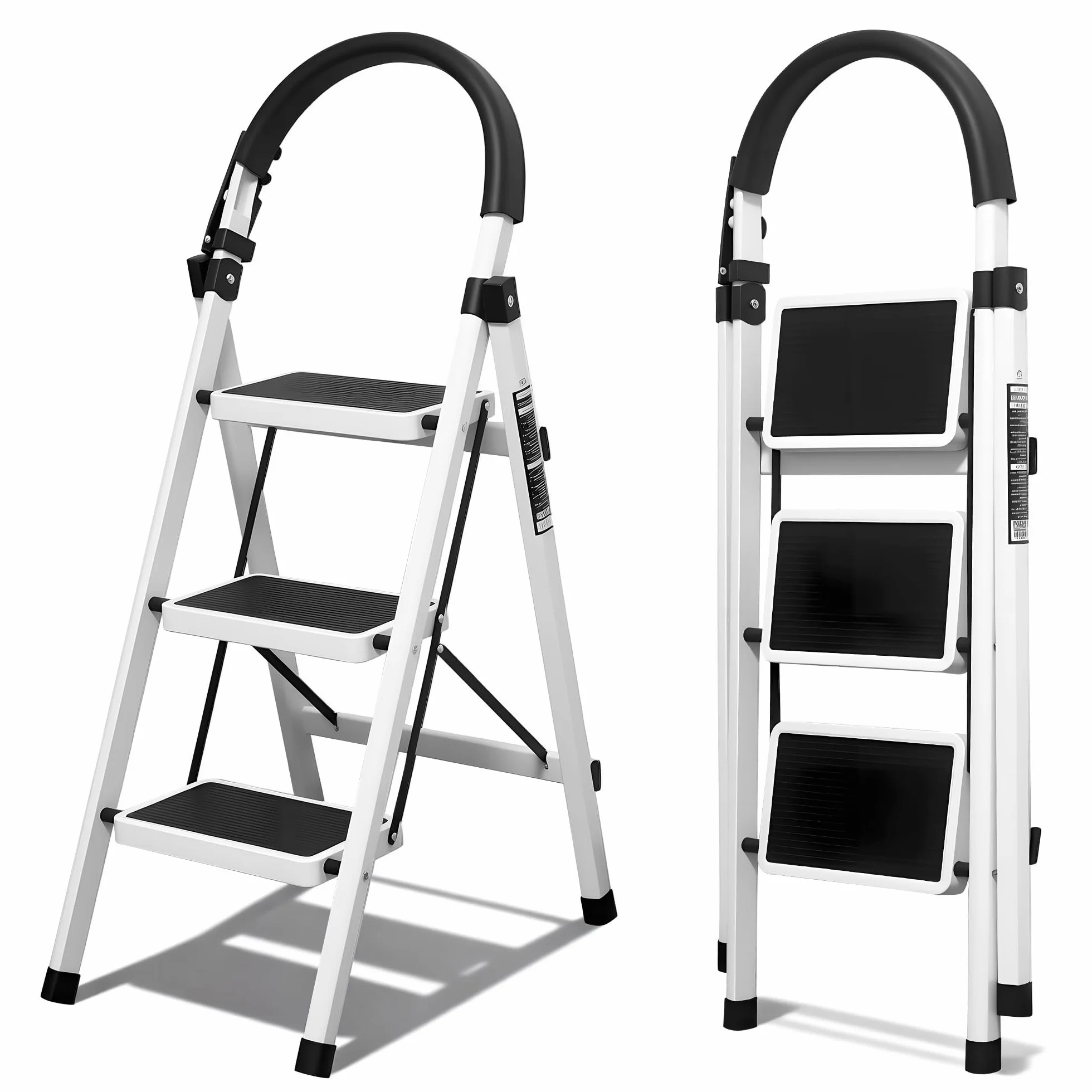 Escalera Plegable 3 peldaños con pasamanos y con Pedal Antideslizante | Taburete Multifuncional con Superficie | Escaleras Plegables Domésticas | Step Ladder para Hogar (3 escalones)