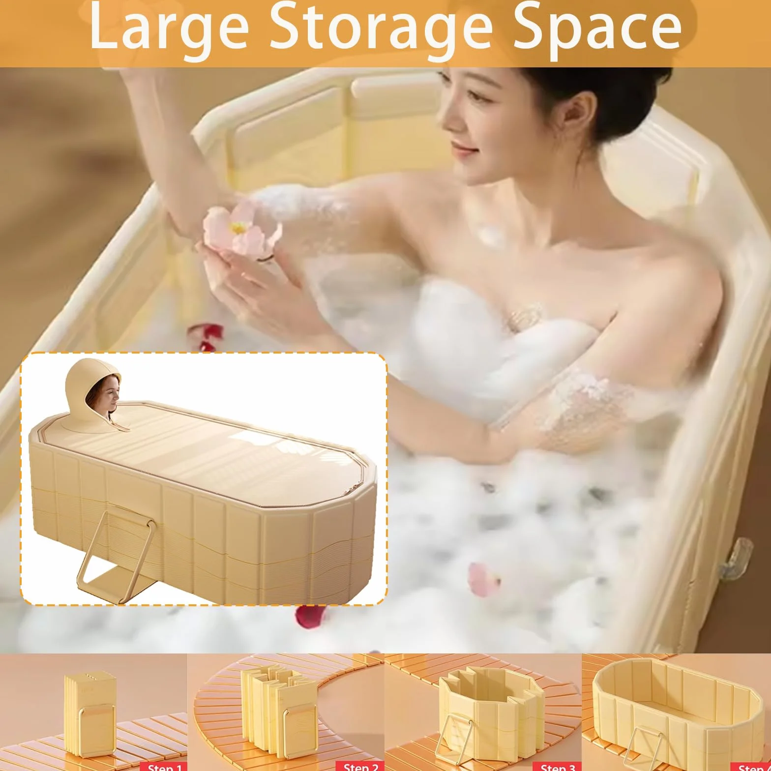 Bañera Plegable Para Adultos, 2 En 1 Baño De Hielo Y Agua Caliente, 150x55x50 cm De Grosor Bañera Portátil Independiente Para Ducha Con Tapa Minipiscina Para Spa En Casa Baño De Hielo