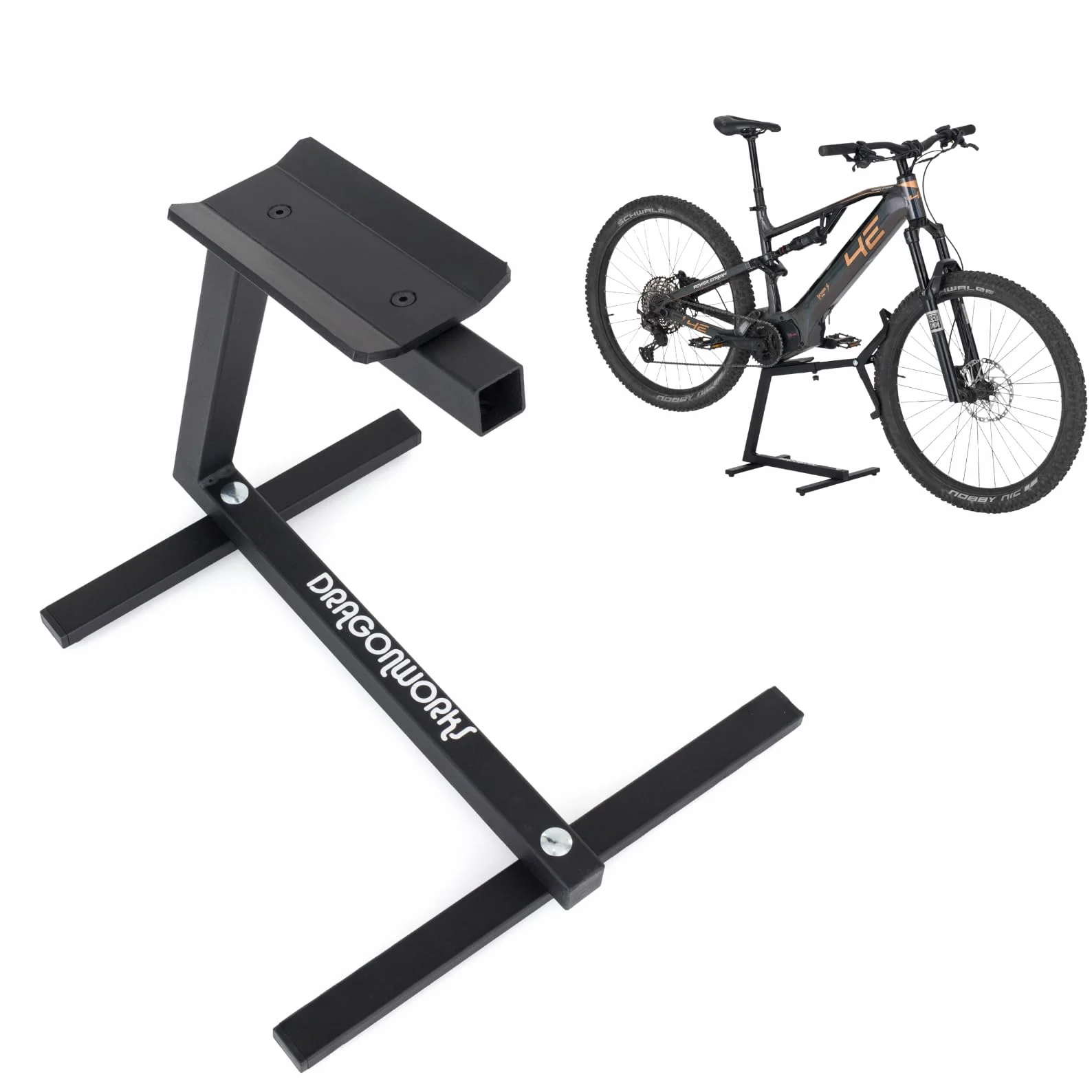 DRAGONWORKS MX Soporte Bicicleta Eléctrica - Soporte Bicicleta para MTB y E-Bike 27,5 - 29”, Rueda Trasera Giratoria para Mantenimiento y Limpieza, Capacidad 45 kg