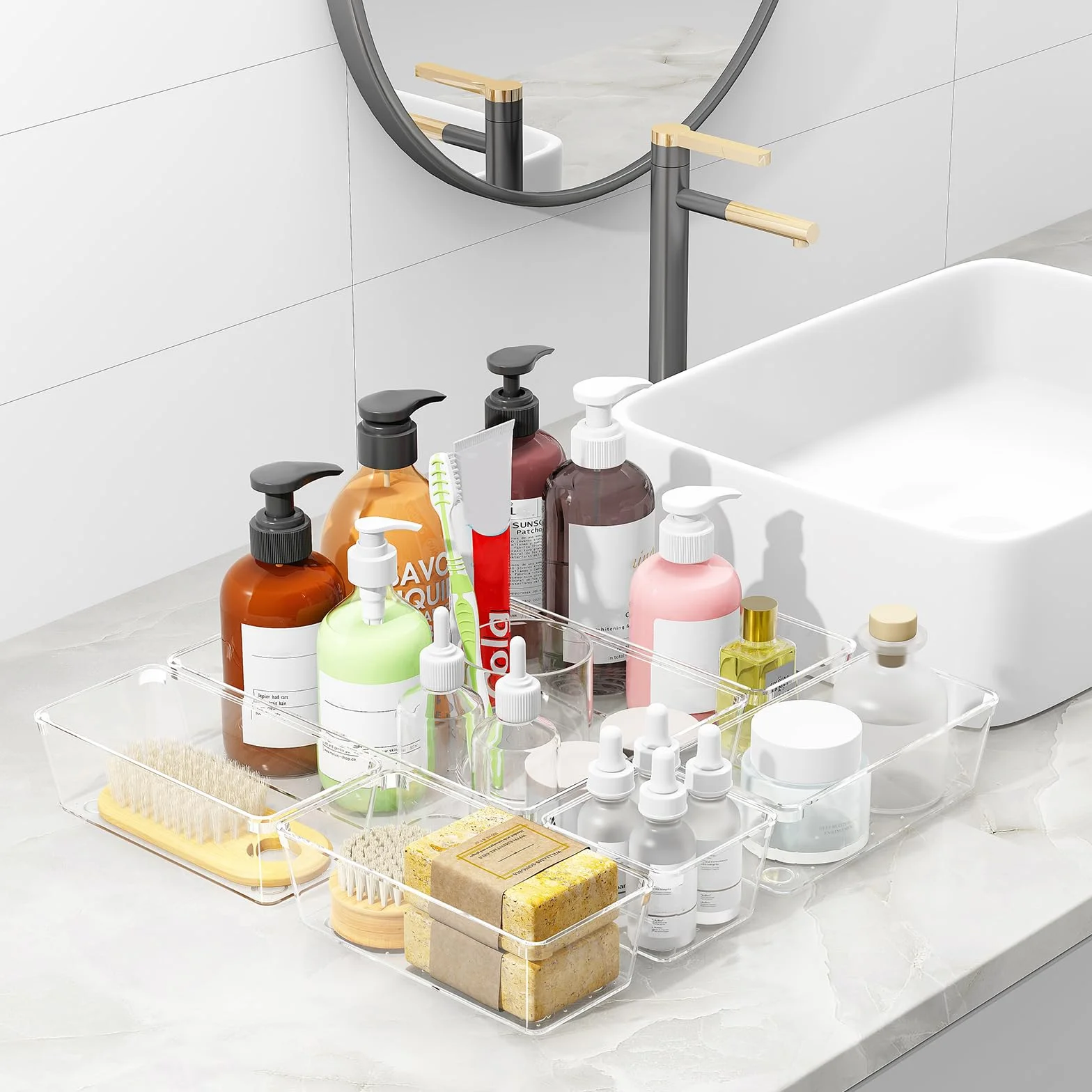 Organizadores de Cajones de Plástico Transparente Radikor 13 Piezas para Maquillaje Baño Cocina