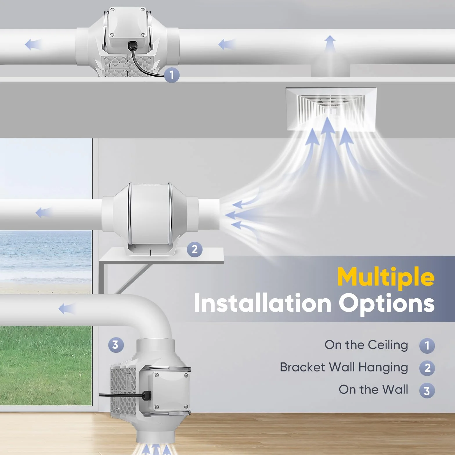 Extractor de aire para baño 310 m³/h control de velocidad variable