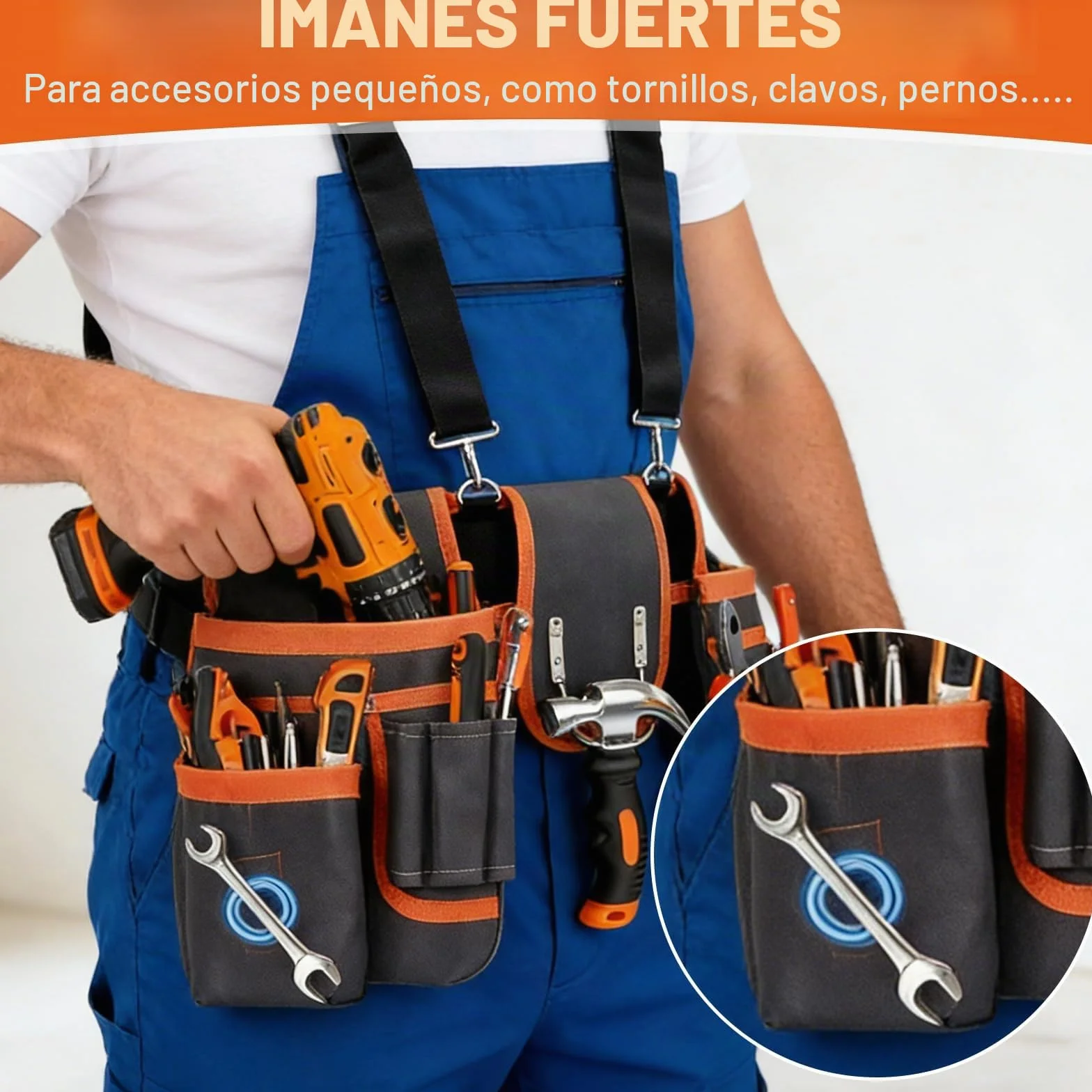 Cinturón de herramientas, riñonera con 26 bolsillos, bolsillos magnéticos para herramientas, para hombre, riñoneras desmontables, bolsa de herramientas para artesanos, electricistas, fontaneros