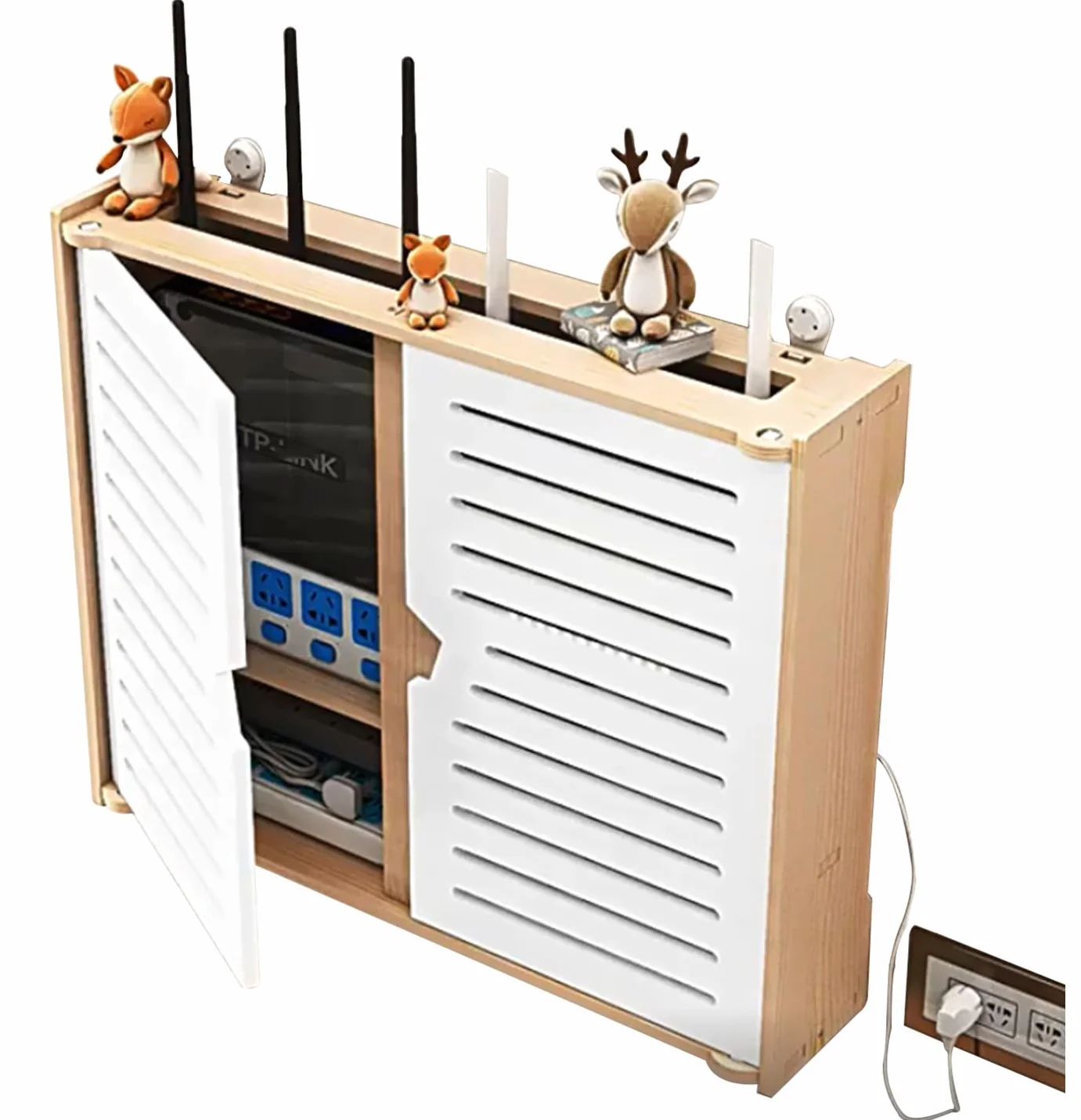 PPGE HOME Router Rack, Soporte de Pared, Caja WiFi, Almacenamiento Montado en la Pared, Gestión de Cables, Estante Decorativo
