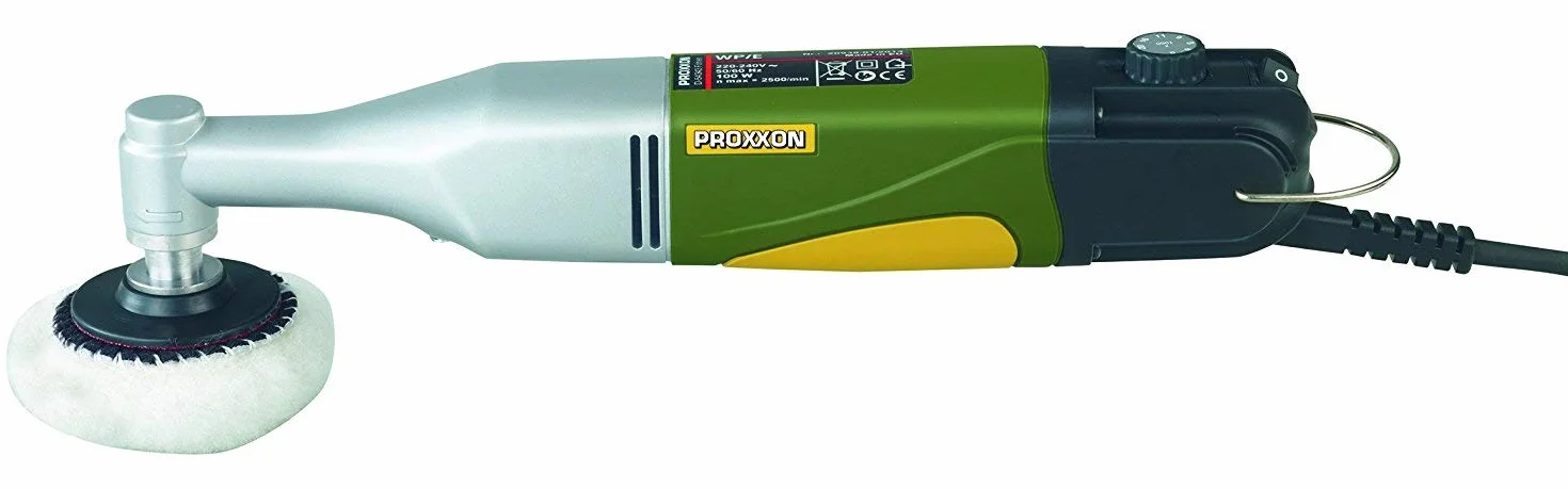 PROXXON Pulidora Angular WP/E - Acabados Perfectos en Espacios Reducidos, Eliminación de Óxido y Retoques Finales, Motor Potente y Silencioso, Engranaje Planetario, Velocidad Variable 800-2,500 RPM