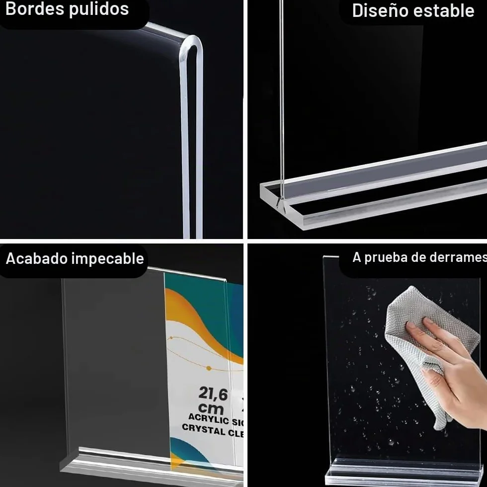Porta Menús de Sobremesa A4, Juego de 4, Soporte Acrílico Transparente 21x29,7 cm para Restaurantes