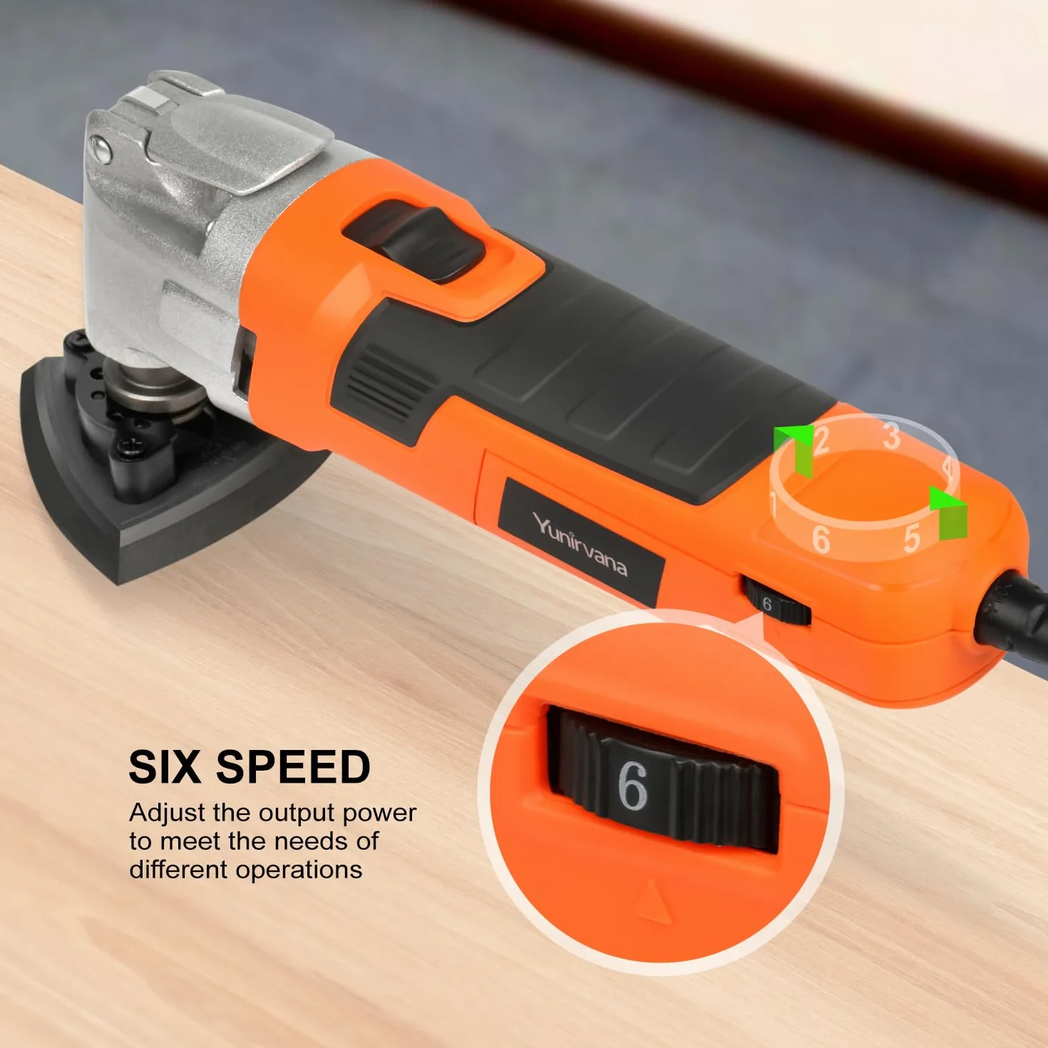 Yunirvana Multiherramienta Oscilante 300W, Herramienta multifunción 15000-22000RPM con ángulo de oscilación de 3°, 6 Velocidades,con 32 Accesorios de accesorios y bolsa de transportepara
