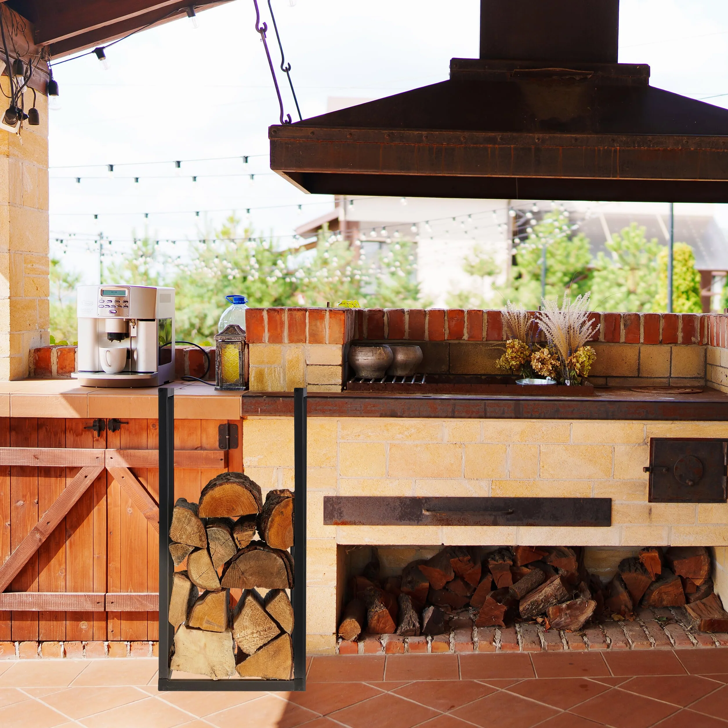 Relaxdays Leñero para Chimenea Mediano, Metal, 60x30x30 cm, Estante de Leña para Interior, para Apilar Troncos, Negro