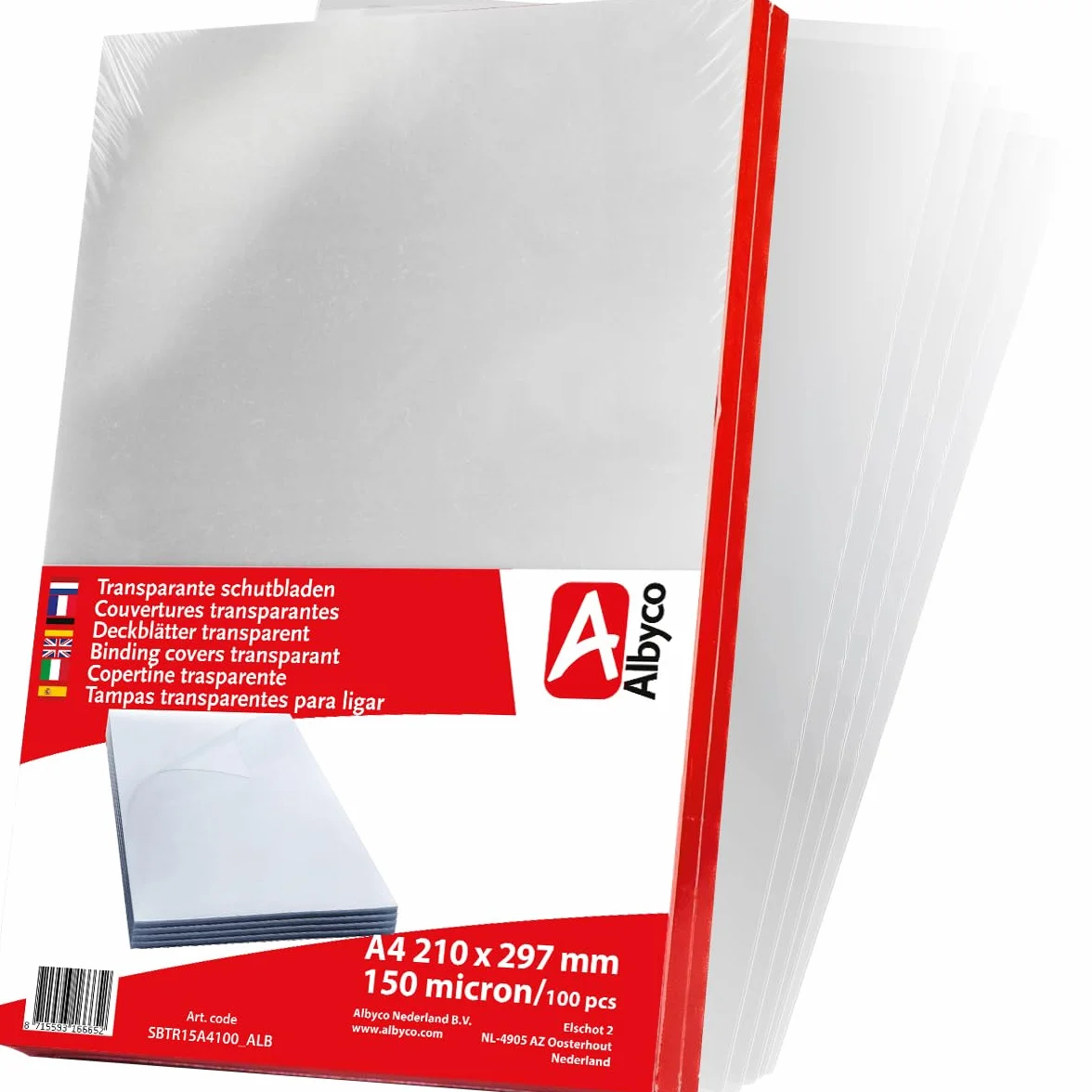 Albyco Cubiertas Transparentes Brillantes PVC A4 0,15 mm 150 Micras Portadas para Encuadernar
