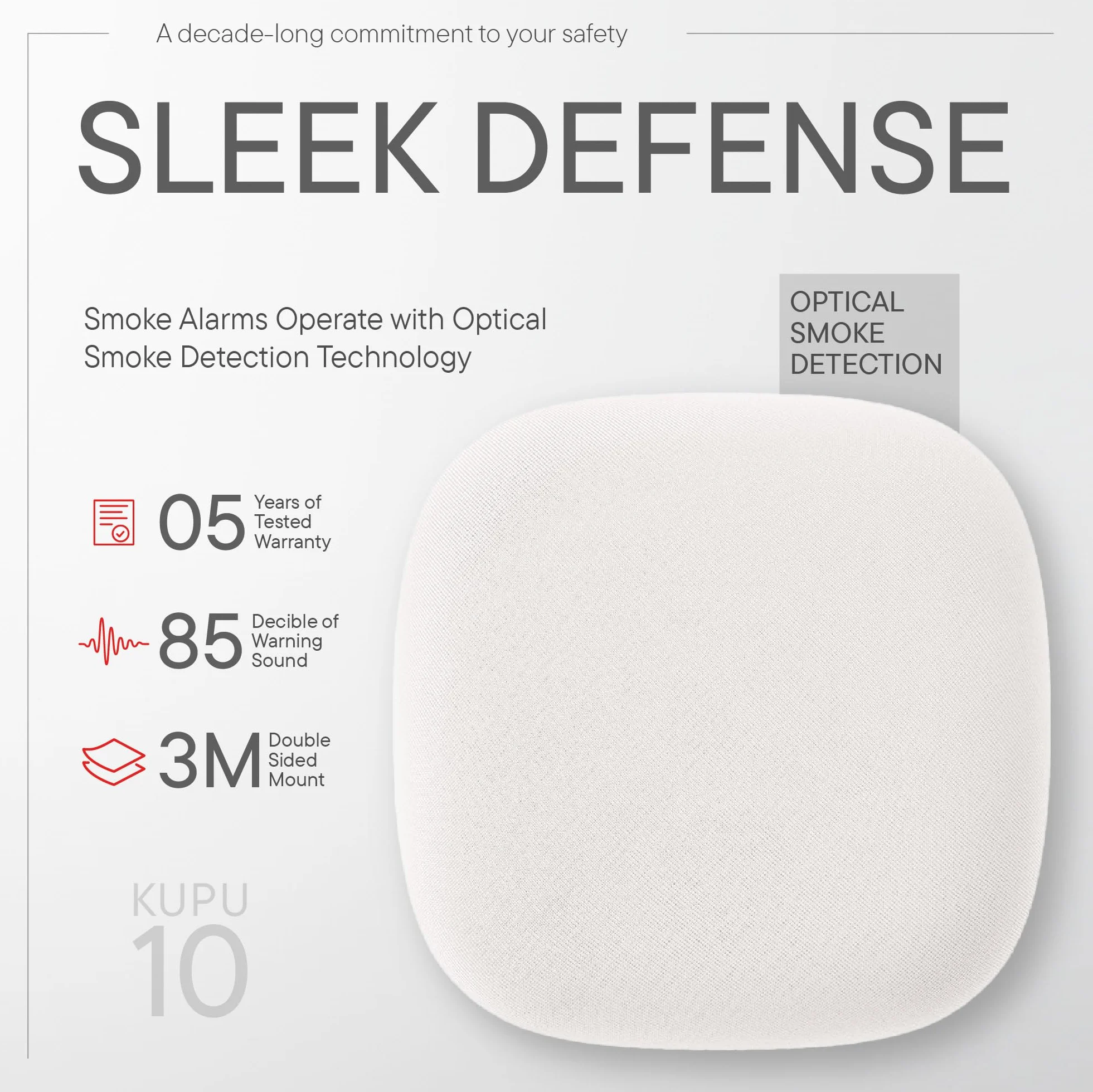 Jalo Kupu 10 Detector de Humo óptico para casa - Batería de Litio de 10 años - Diseño escandinavo - Blanco