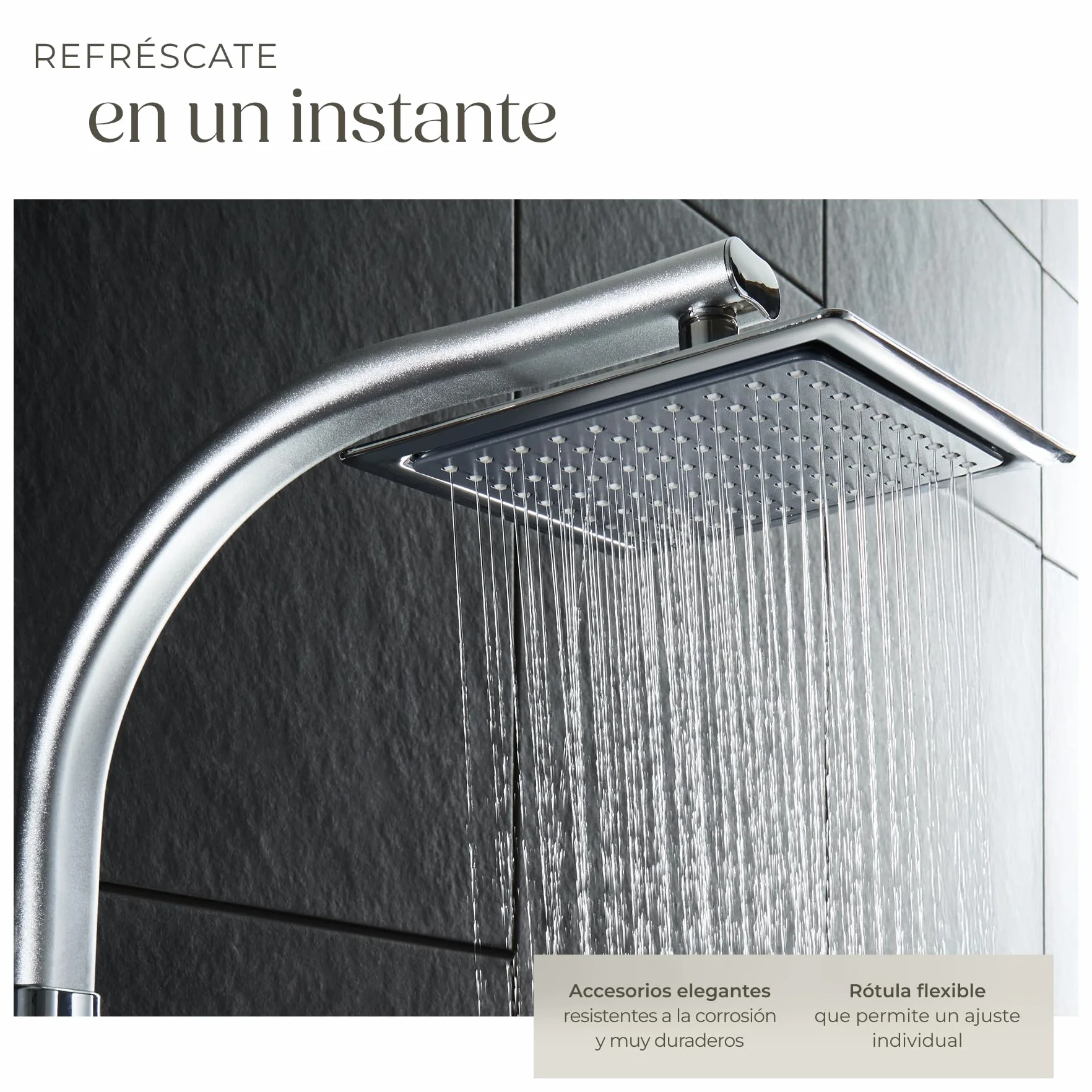 tectake® Conjunto de Ducha con Rociador de Hidromasaje de Aluminio con Grifo Ducha, Duchas de Baño con Alcachofa con Junta Esférica, Bandeja y Barra Regulable, Columna Hidromasaje - Gris