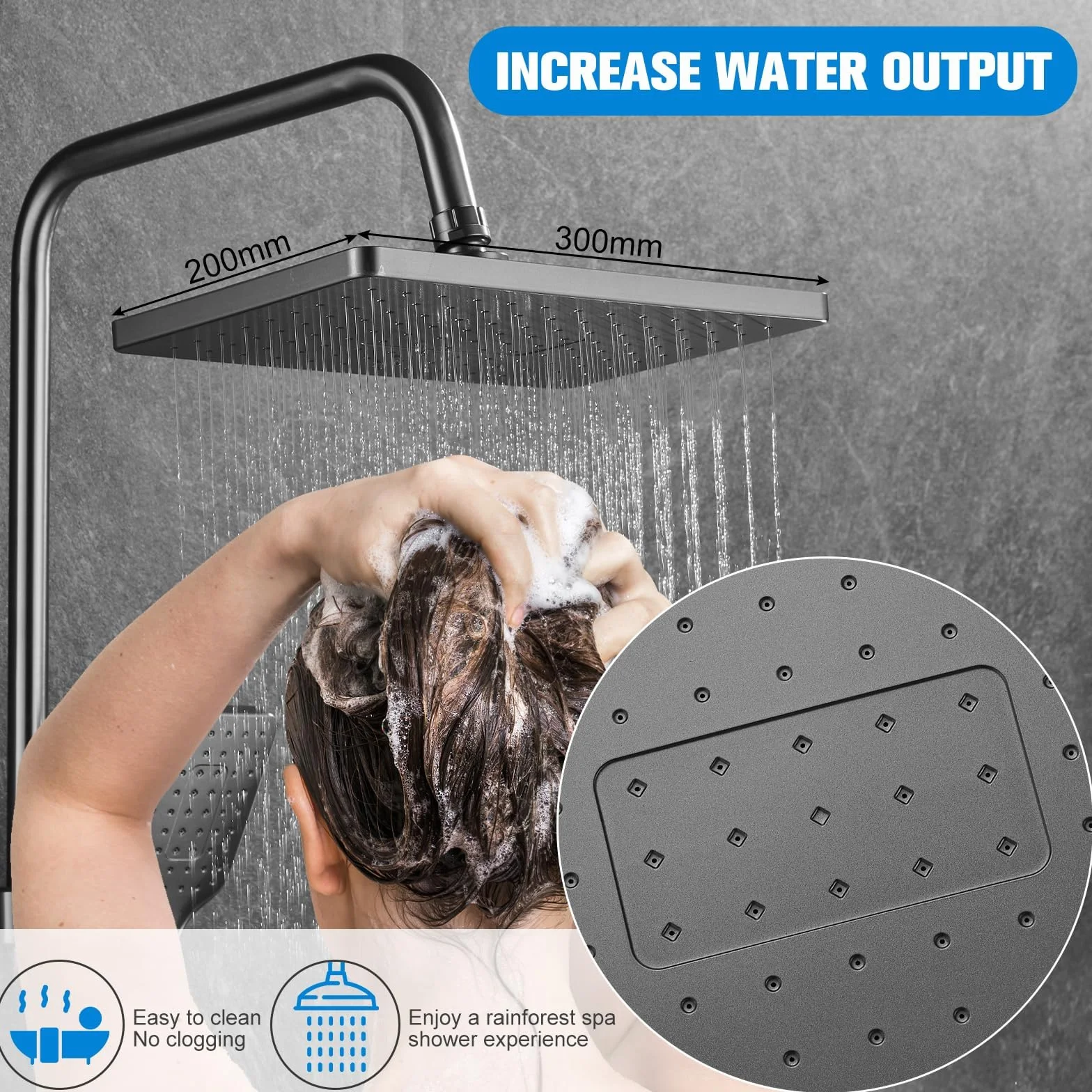 Columna de Ducha con Rociador Superior/Ducha de Mano ABS, 4 Modos Espacio Aluminio Columna Ducha Columna de Baño Multifuncional Altura Ajustable 85-105cm, Negro