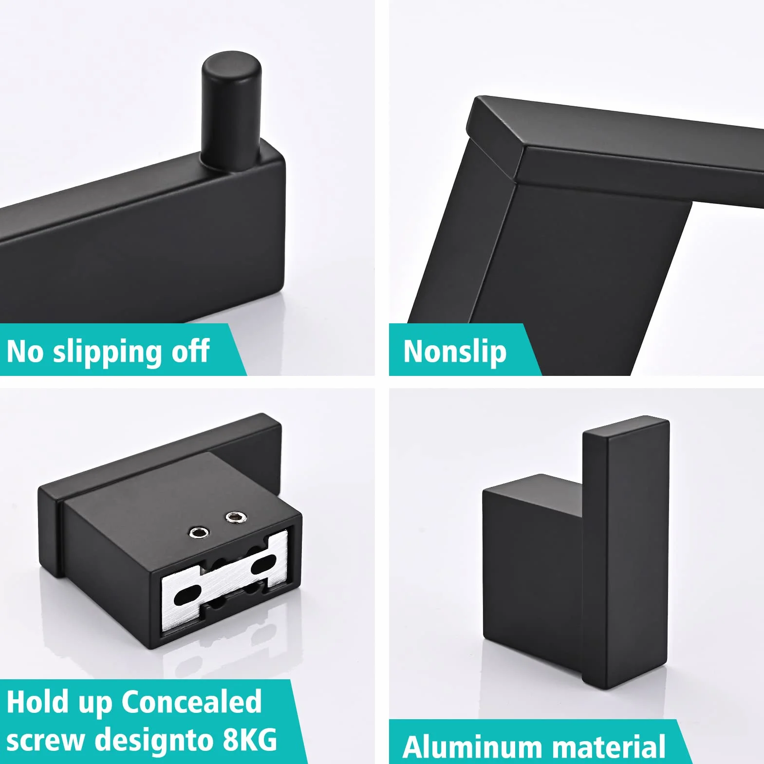 Accesorios Baño Set de 5 Piezas, Toalleros de Baño de Pared Aluminio, Toallero 40cm, Toallero de Papel y Gancho para Toalla de Baño, Colgador Toalla Baño Juego Cuartos Set de Baño, Negro