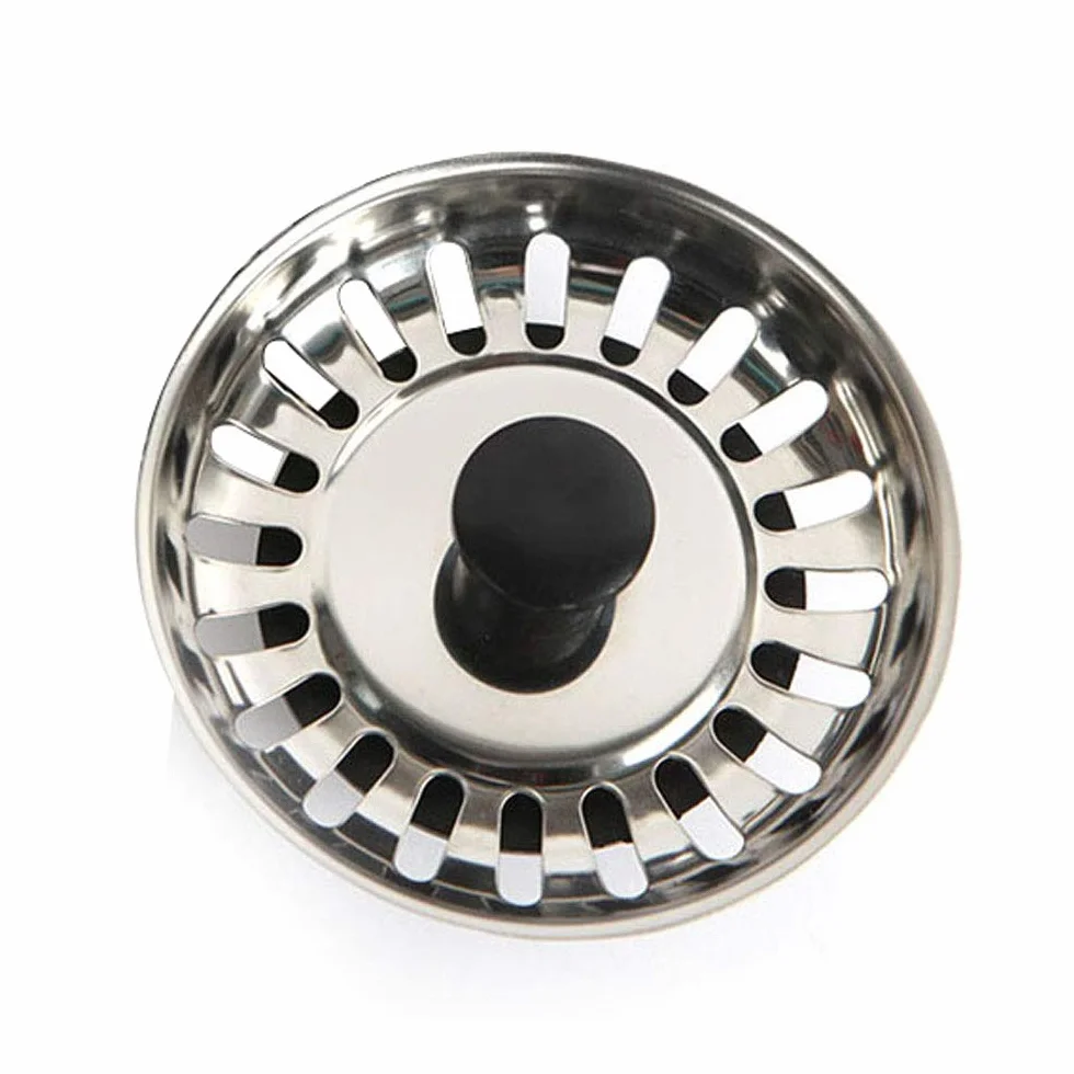 Tapón de fregadero de acero inoxidable. Con cierre de goma/caucho. Diámetro 8 cm. Acabado en cromo brillo y negro
