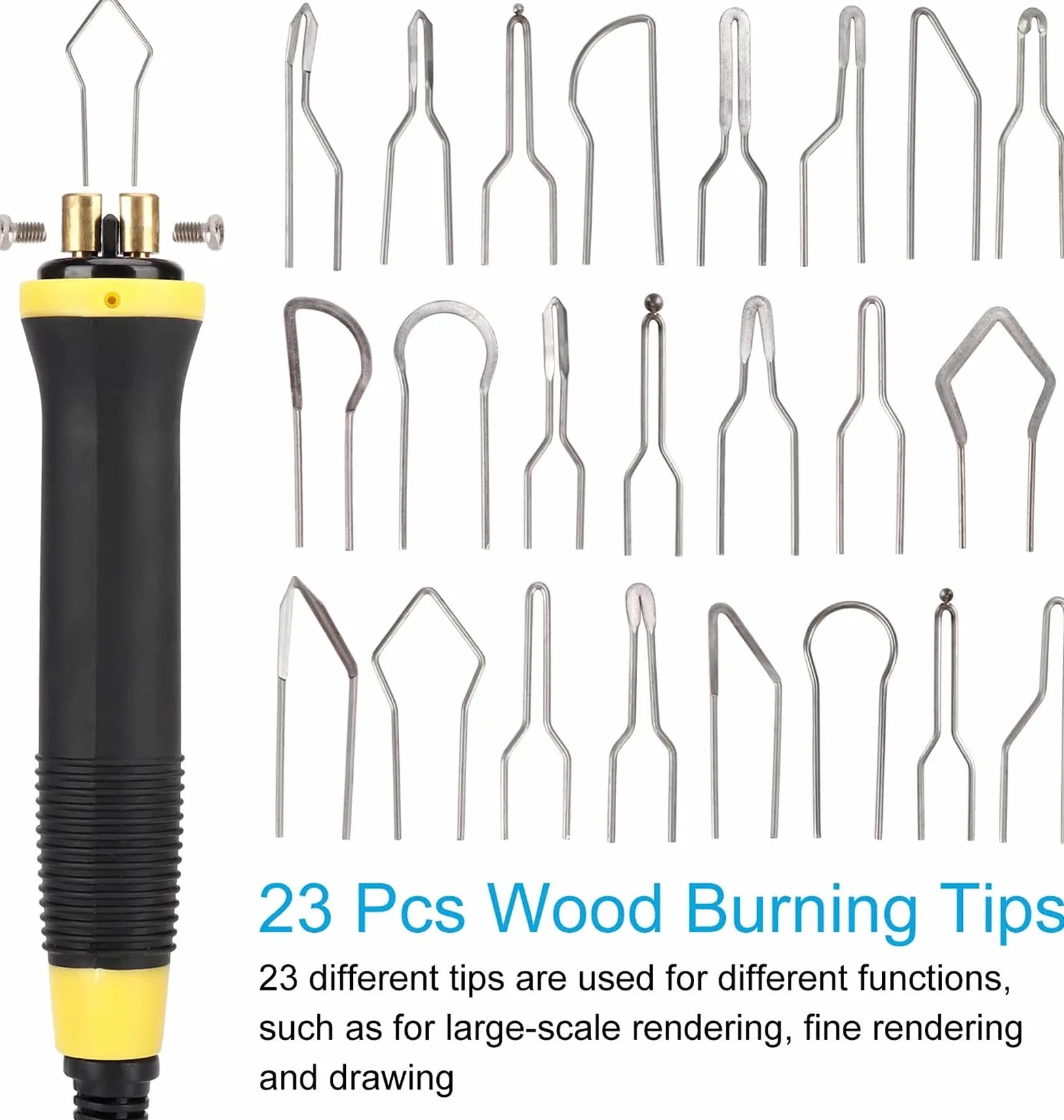 Kit Pirograbador de Madera, Temperatura Regulable, Soldador Profesional para Madera, Cuero, Grabado (60W, 2 bolígrafos,23 puntas de alambre de pirograbado,doble puerto,Pantalla digital de temperatura)