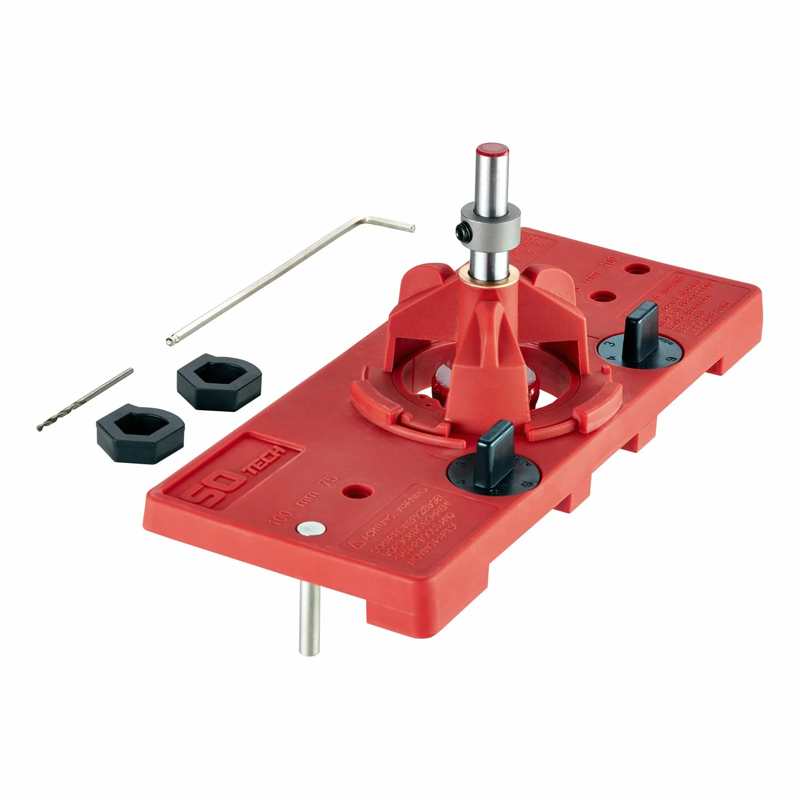 SOTECH Plantilla para taladrar BSK-35-T45/52 para montaje de bisagras de cazoleta incl. broca Forstner Ø 35 mm bisagras de cazoleta Distancia entre agujeros de 45 y 52 mm