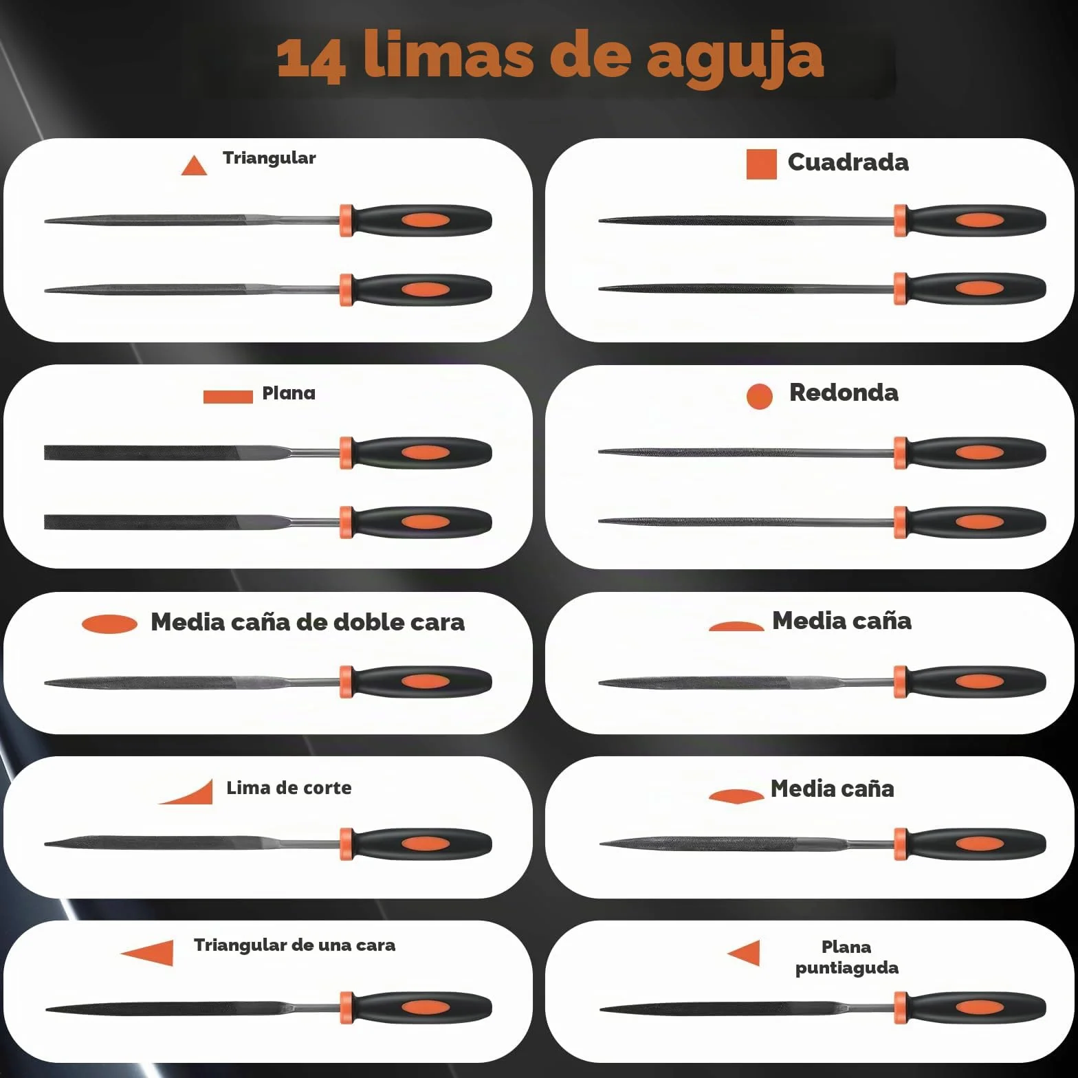Limas de Metal, Aleación de Acero Forjado T12 de alta Calidad, Juego de 19 Limas para Metal incl, Lima Plana Roma, Escofina de Media Caña, Lima Redonda, Lima Triangular y Lima Cuadrada