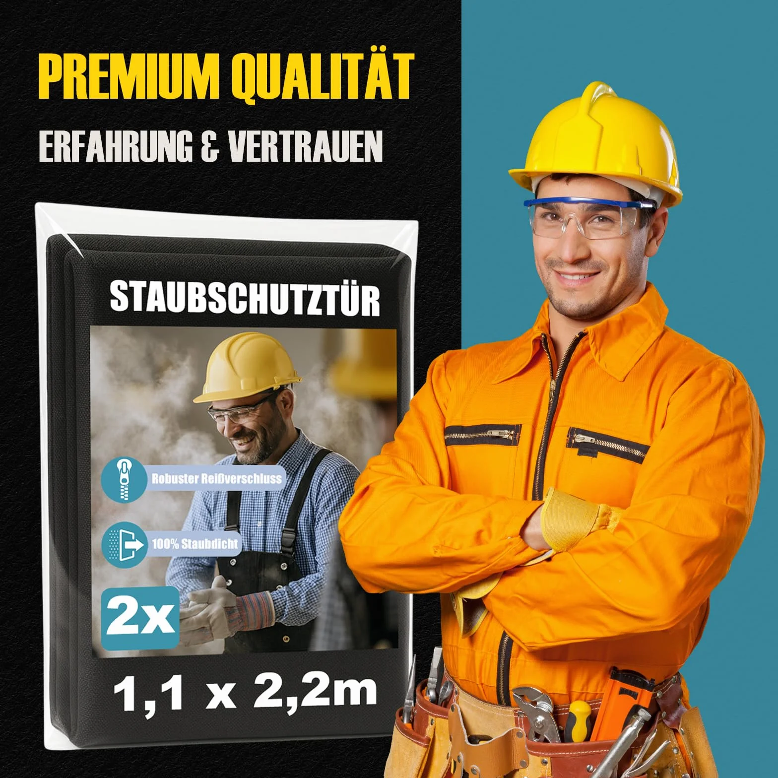 2 protectores antipolvo con cremallera, 1,1 x 2,2 m, resistentes al agua, reutilizables, protección contra el polvo, puerta de obras, esclusa de suciedad durante la reconstrucción y renovación
