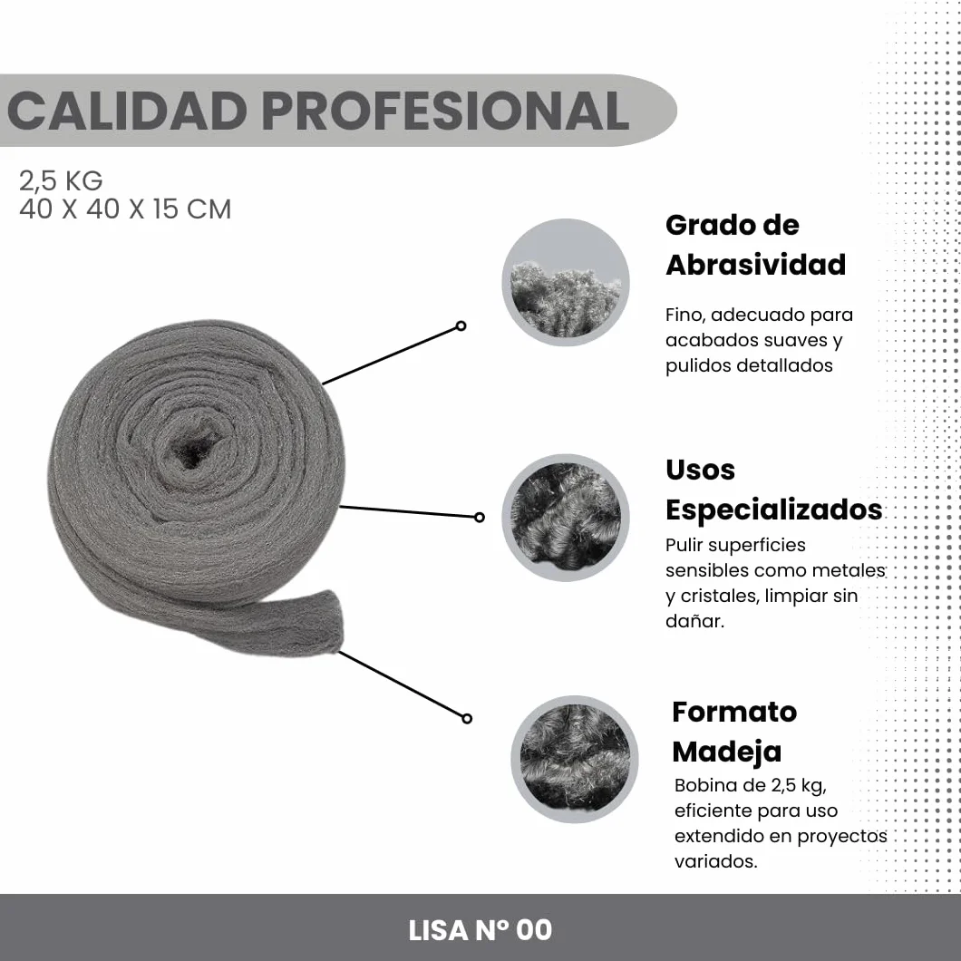 Lana de Acero Bobina 2,5 kg, Pulidora Suelos Lana de Acero Lisa 00, Lisa 000 y Extrafina 00000 para Abrillantador suelo Terrazo con una Restauración Premium Ideal para Muebles y Antigüedades AKRON