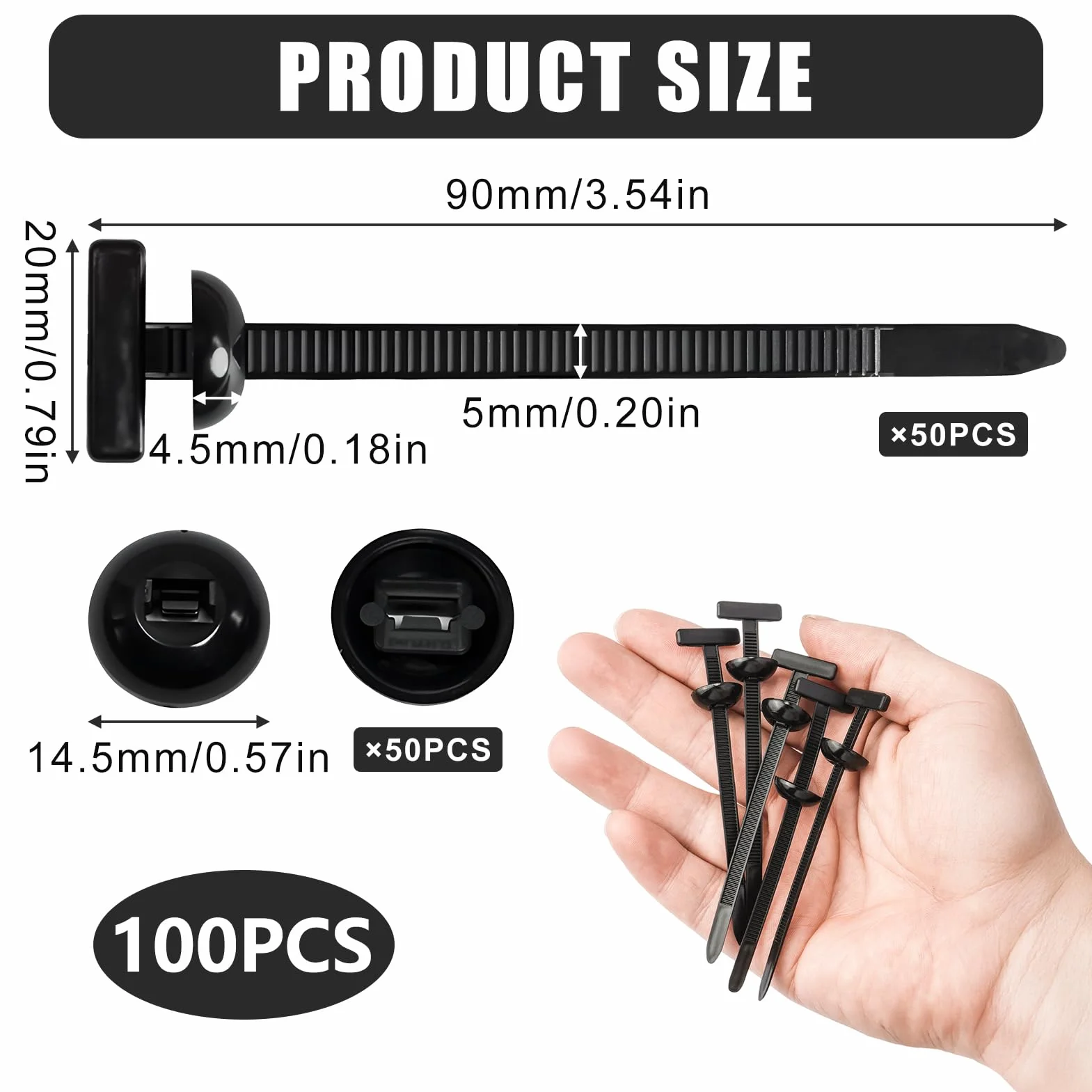 Hebilla Universal para Bridas de Nailon, Abrazaderas Plastico, Soporte de Nailon Autoblocante Resistente con Cierre Automático para Automóviles, Hogar, Reparaciones y Maquinaria (50 Juegos)