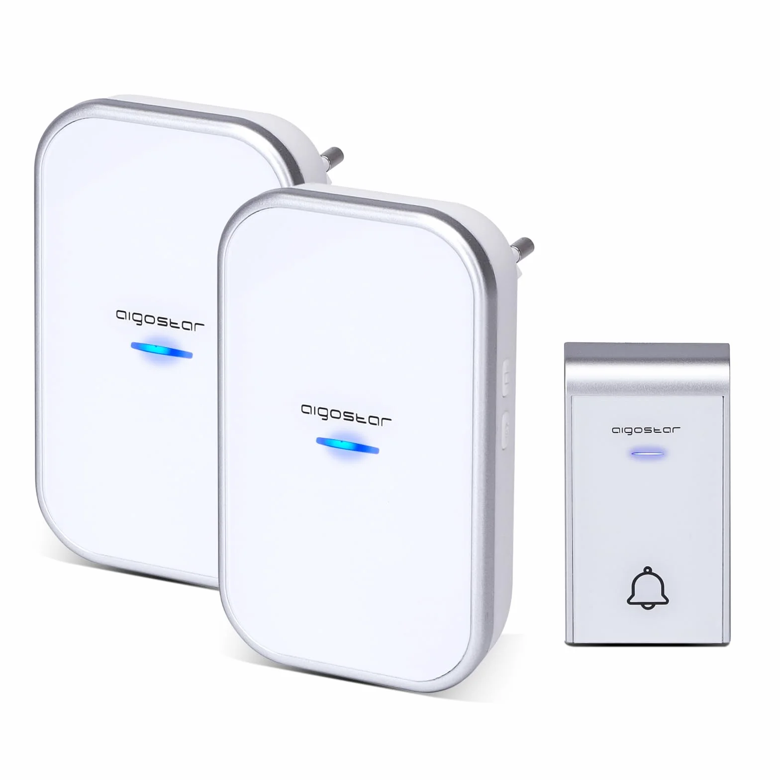 Aigostar Timbre Inalámbrico de Puerta Impermeable con LED, 36 Melodías, 3 Niveles de Volumen, 2 Receptores 1 Transmisor