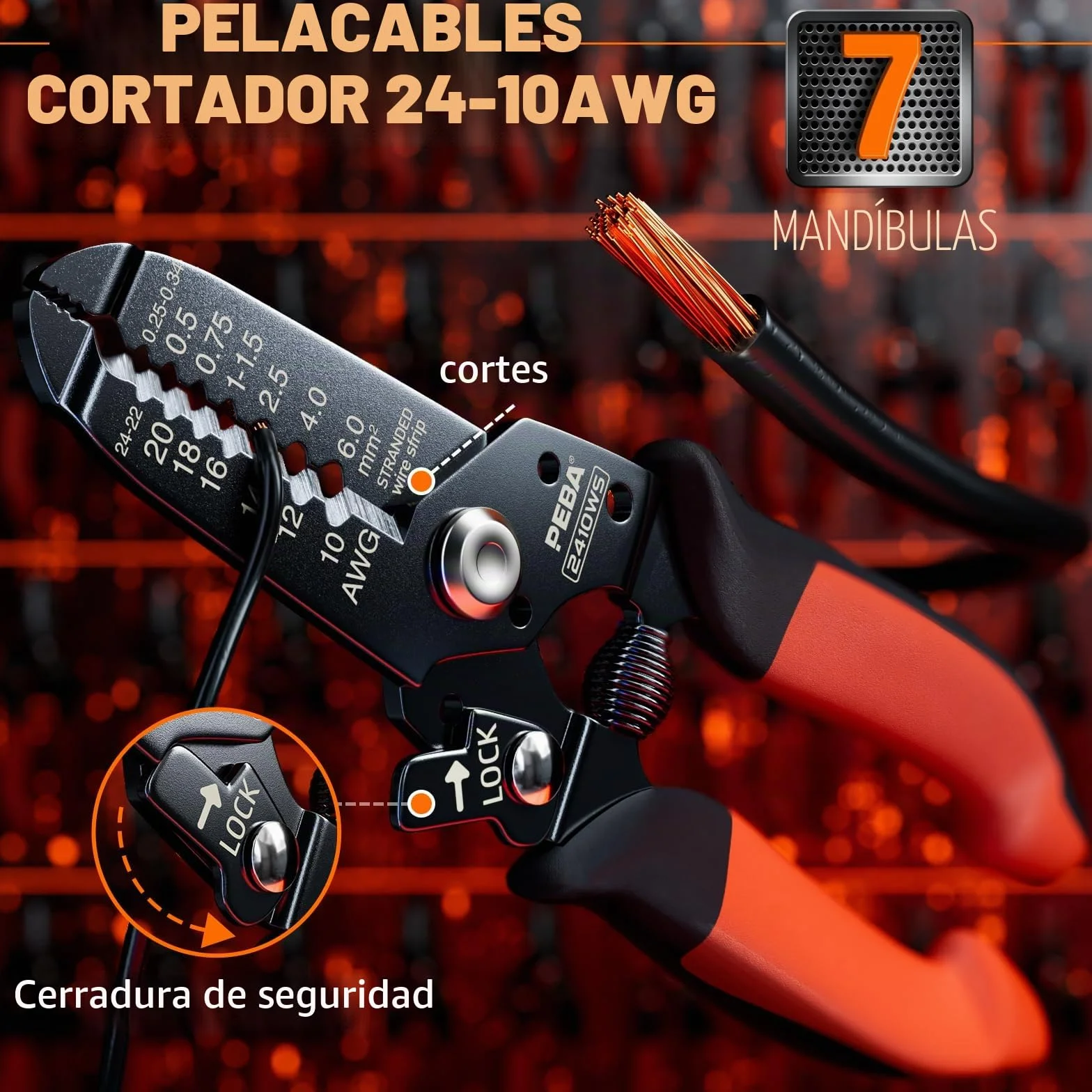 PEBA Kit de Crimpadora Terminales Electricos, Terminales Alicates 0.08-10.00 mm² con 24 clases de Punteras Electricas y Pelacables, Engarzadora de Crimpado Alicates - Hexagonal Crimpadora Terminales