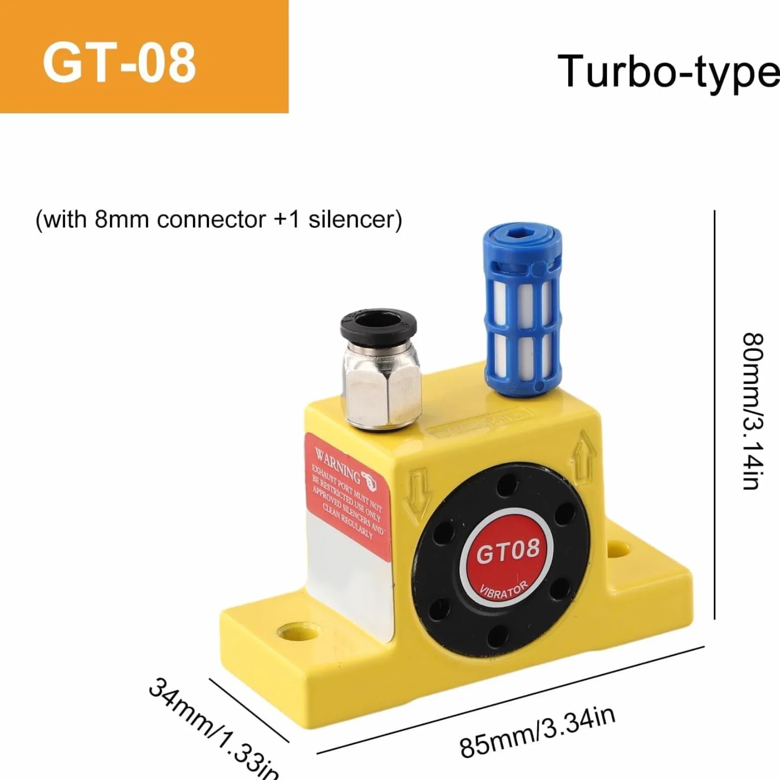 Vibrador de Turbina de Aire Gt8 G 1/8in Vibrador de Turbina de Aire Industrial Vibrador de Turbina Neumática 27500?37500rpm 840?2400N Accesorio para Uso Industrial