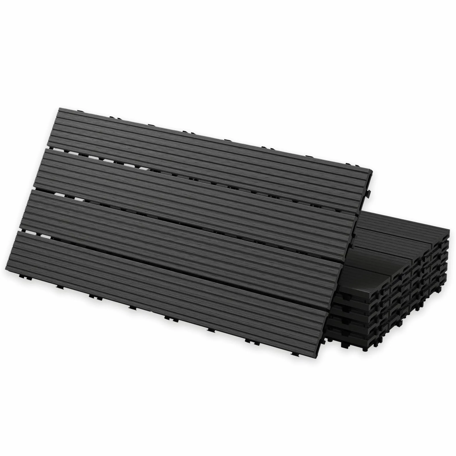YOEVU - Baldosas de Exterior de Madera Composite WPC | Antideslizantes y Resistentes al Agua | Fácil Instalación | 1.08m² | Set de 6, Patio y Jardín, 30X60cm (Antracita)