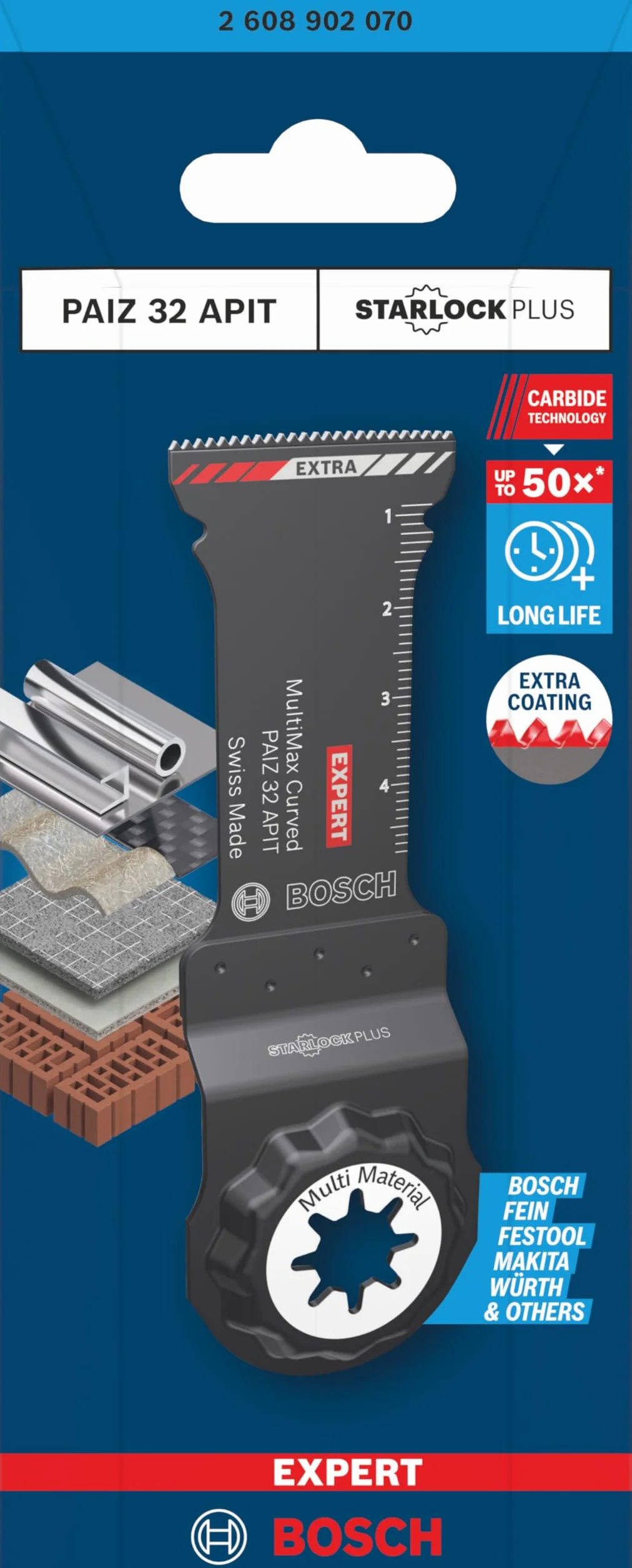 Bosch 1x Hoja de corte de inmersión EXPERT PAIZ 32 APIT MultiMax (para Láminas de acero inoxidable, Plásticos con fibra GFK, CFK, Anchura mm, Professional Accesorios Multiherramienta)