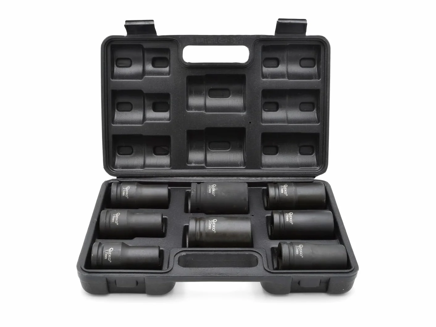 BSD Set de Vasos de Impacto de 3/4" - 8 Piezas en Maletín de Plástico, Incluye 17mm a 32mm, Ideal para Uso Profesional y Reparaciones Mecánicas.