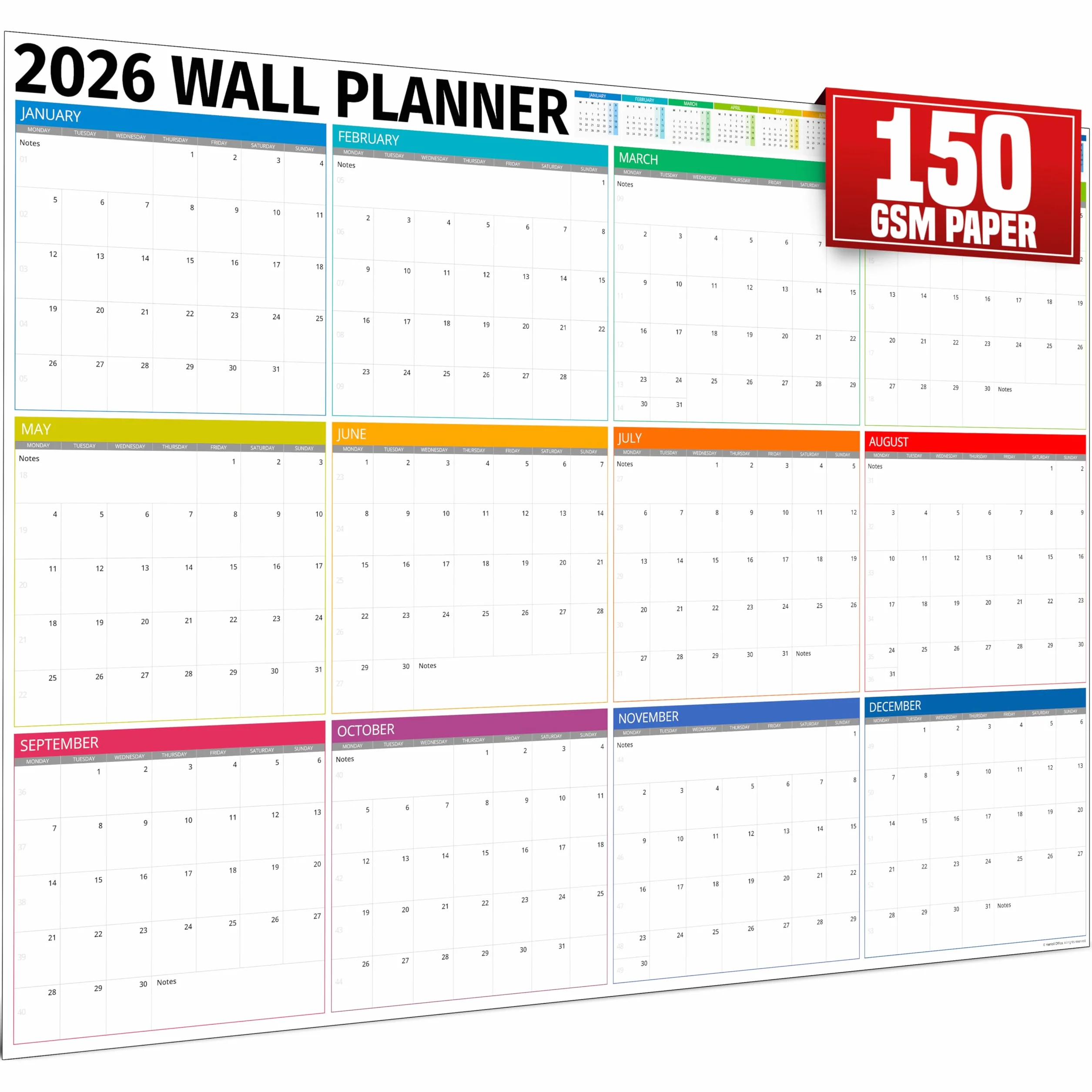 Planificador de pared 2026 Reino Unido A1 extragrande 84x60 cm calendario familiar hogar oficina