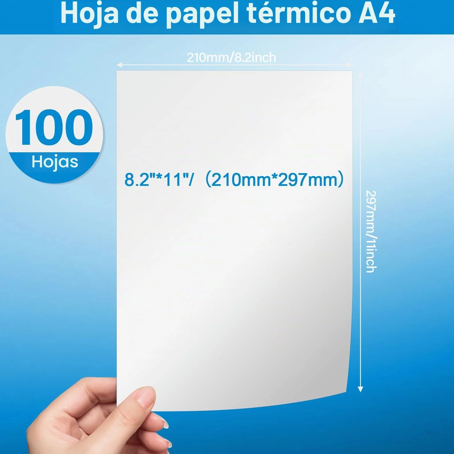 100 hojas de papel térmico A4 para impresora portátil, papel A4 impresora, hojas térmicas, secado rápido, diseño sin atascos, para fotos, recibos, memo file, 210 x 297 mm