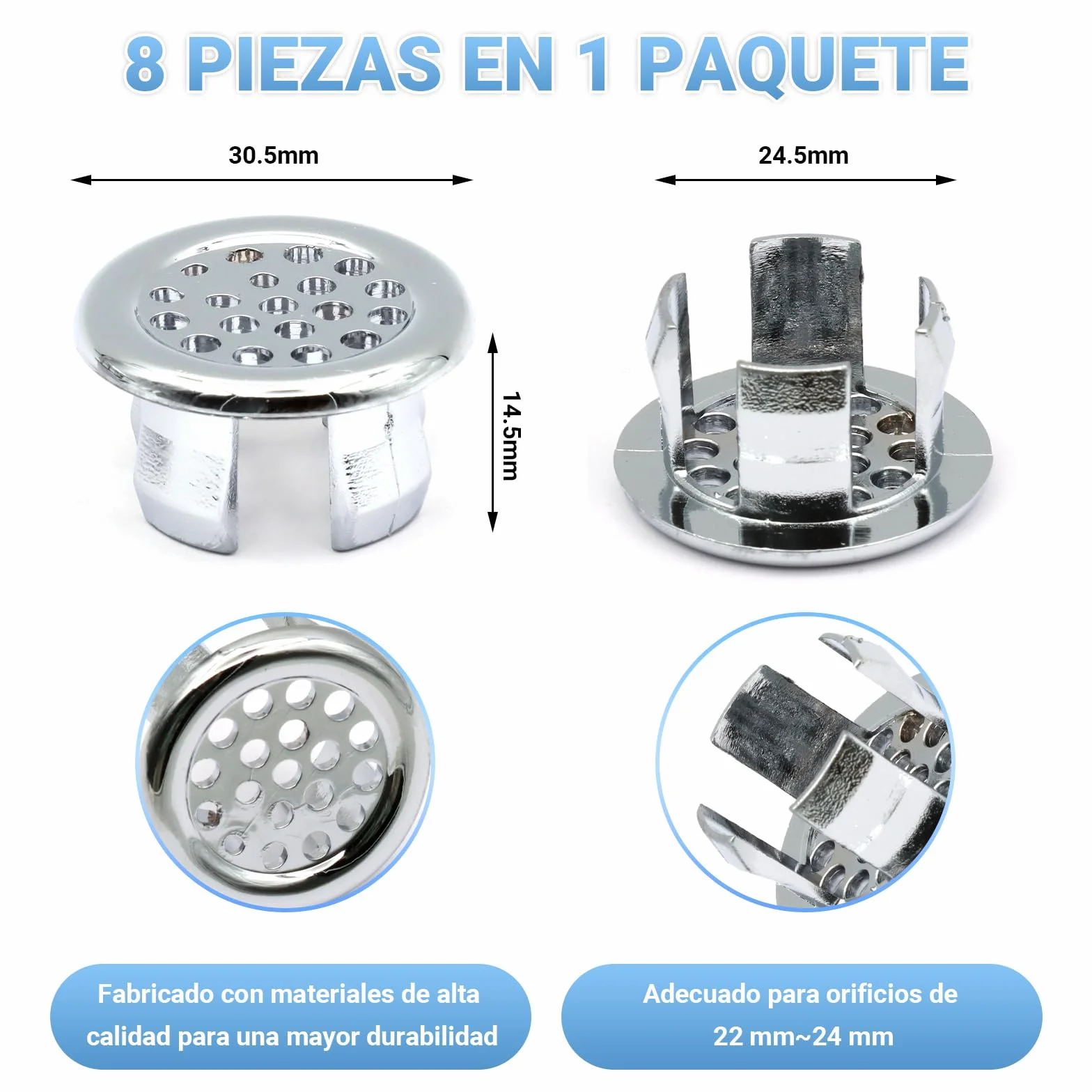 ZOCONE 8 Piezas Embellecedor Lavabo Agujero, Anillo Desbordamiento Embellecedor Rebosadero Lavabo, Anillo Hueco Agujero Redondo Tapa Rebosadero Lavabo Inserto para Fregadero, Baño, Cocina