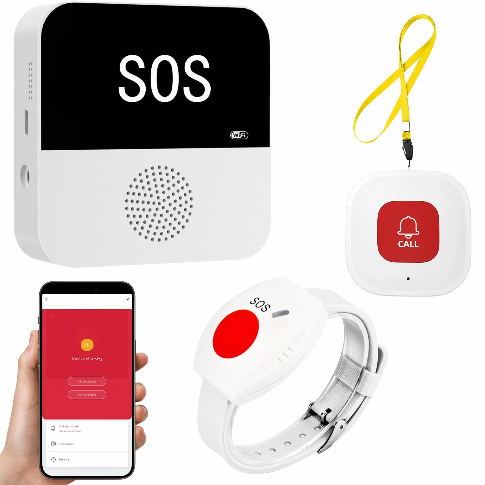 Boton Emergencia Ancianos,Avisador Personas Mayores,WIFI Boton Llamada Emergencia para Pacientes/ Ancianos/ Niños/ Mujeres embarazadas (2 botones de llamada SOS 1 receptor)