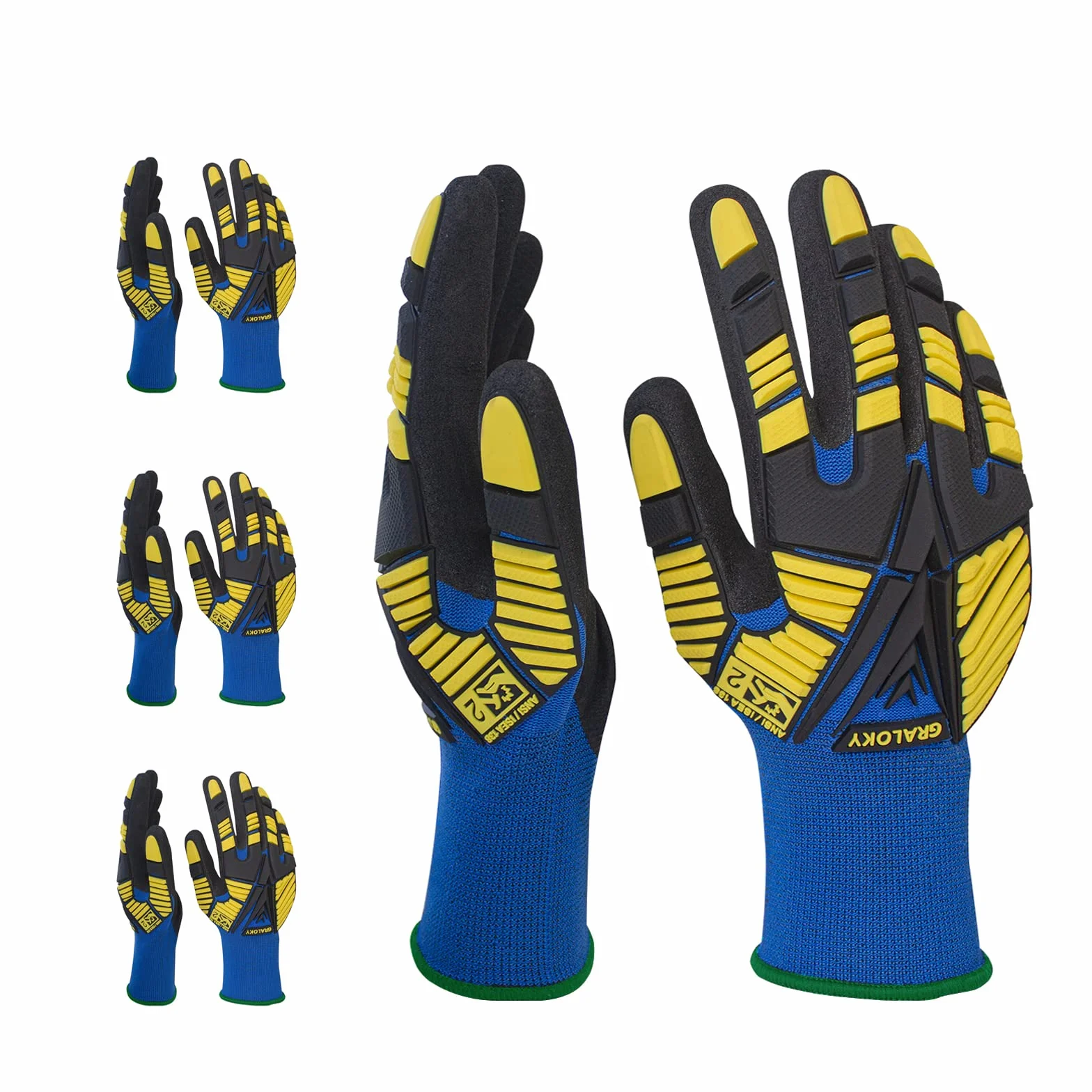 3 pares de guantes de trabajo, guantes resistentes a los impactos con goma para hombres y mujeres, guantes de nitrilo resistentes a cortes para pantalla táctil, guantes mecánicos duraderos