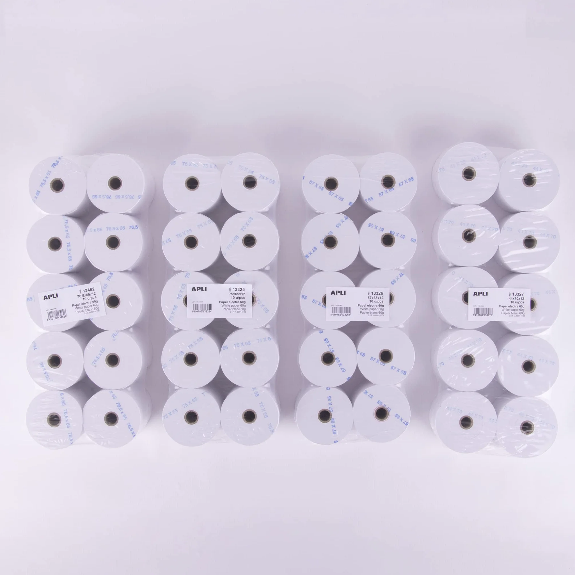APLI 13325 - Pack de 10 Rollos de Papel Electra de 75 X 65 X 12 Mm - Papel para Tickets de Impresoras Matriciales Con Tinta