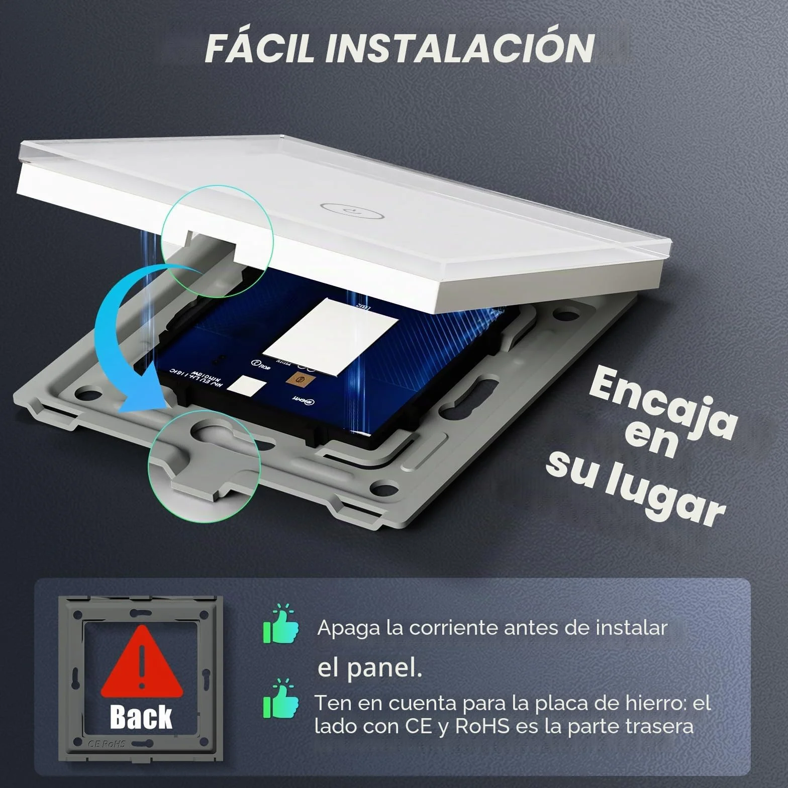 BSEED Interruptor de Pared WiFi,Interruptor Inteligente 1 Gang 1 Vía con Pantalla Táctil Blanco,Compatible con Alexa, Google Home, Control de APP y Función de Temporizador【Se necesita Neutro】