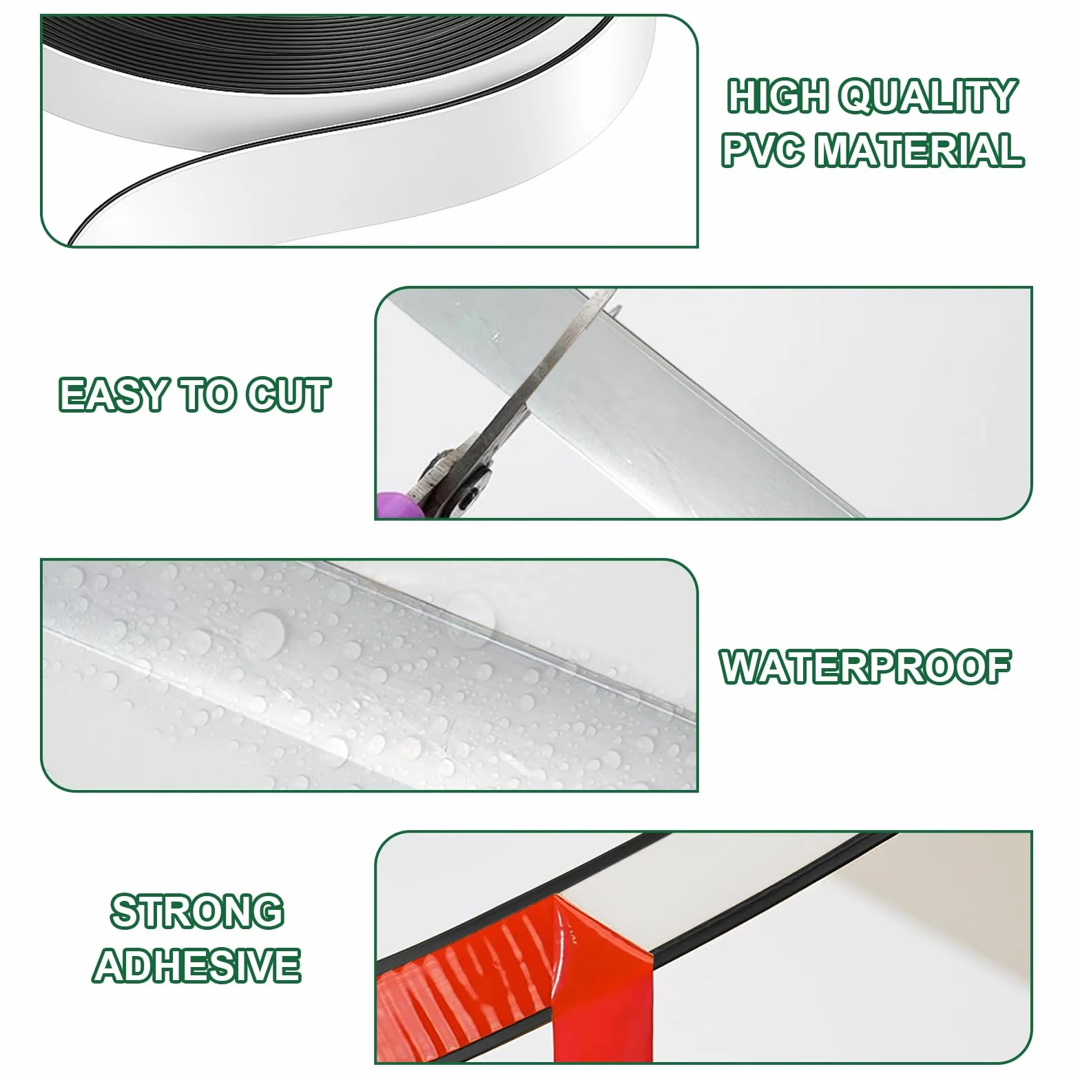 Molduras Decorativas Autoadhesivas Plata Mate 6M x 0,65cm Tiras de Pared PVC Flexibles
