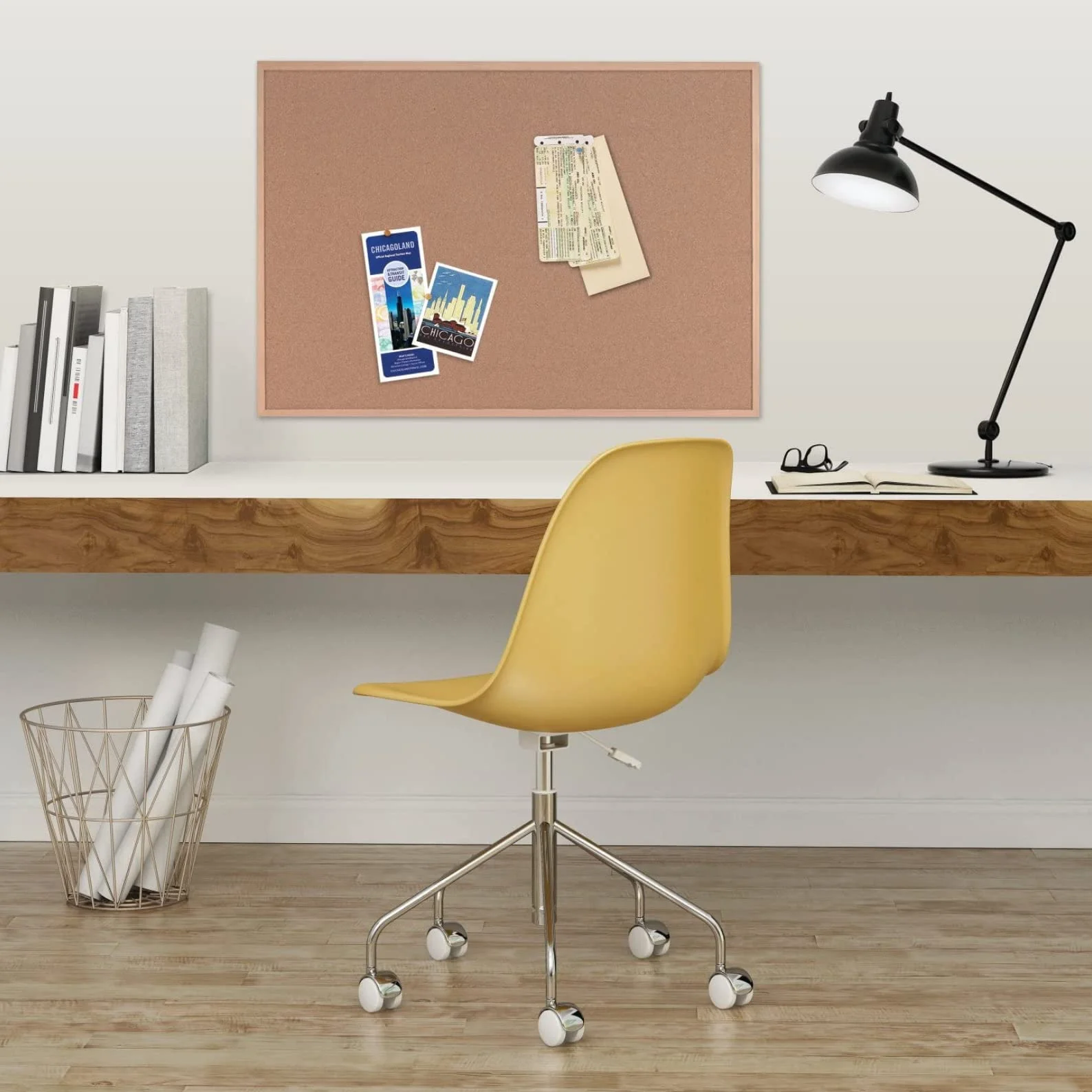 Raylu Paper® Tablero de corcho natural con marco de madera de pino 90 x 60 cm