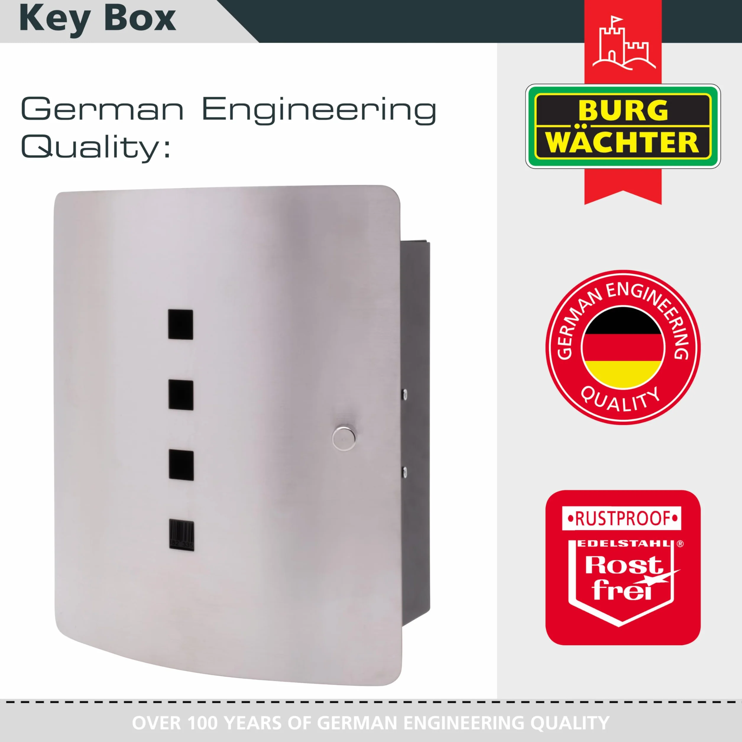 BURG-WÄCHTER Armario para llaves con 10 ganchos y cierre magnético, Caja para llaves Quad 6204/10 Ni, Acero inoxidable/chapa de acero, Plateado/negro