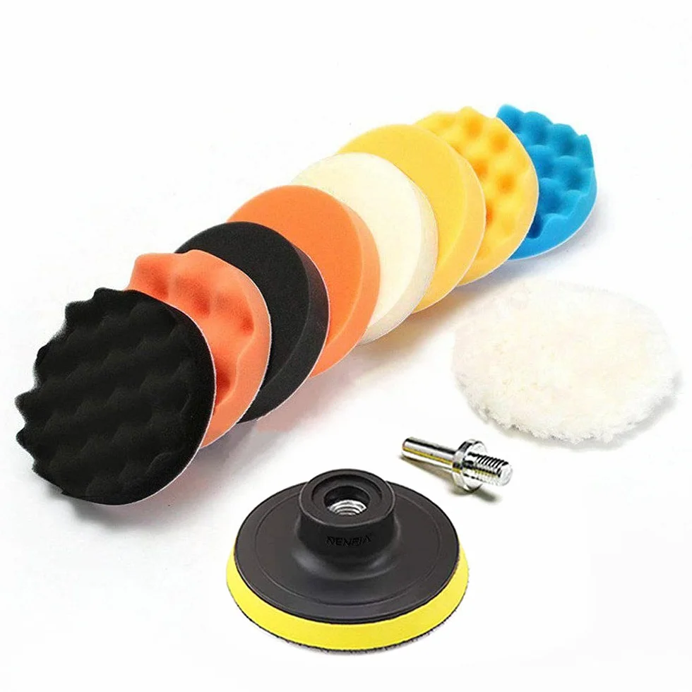 Juego de almohadillas de pulido de tampón de gofres de 11 piezas de 3/4/5/6 pulgadas para pulidora de coche + adaptador de taladro M10 M14 herramientas eléctricas, 6 pulgadas