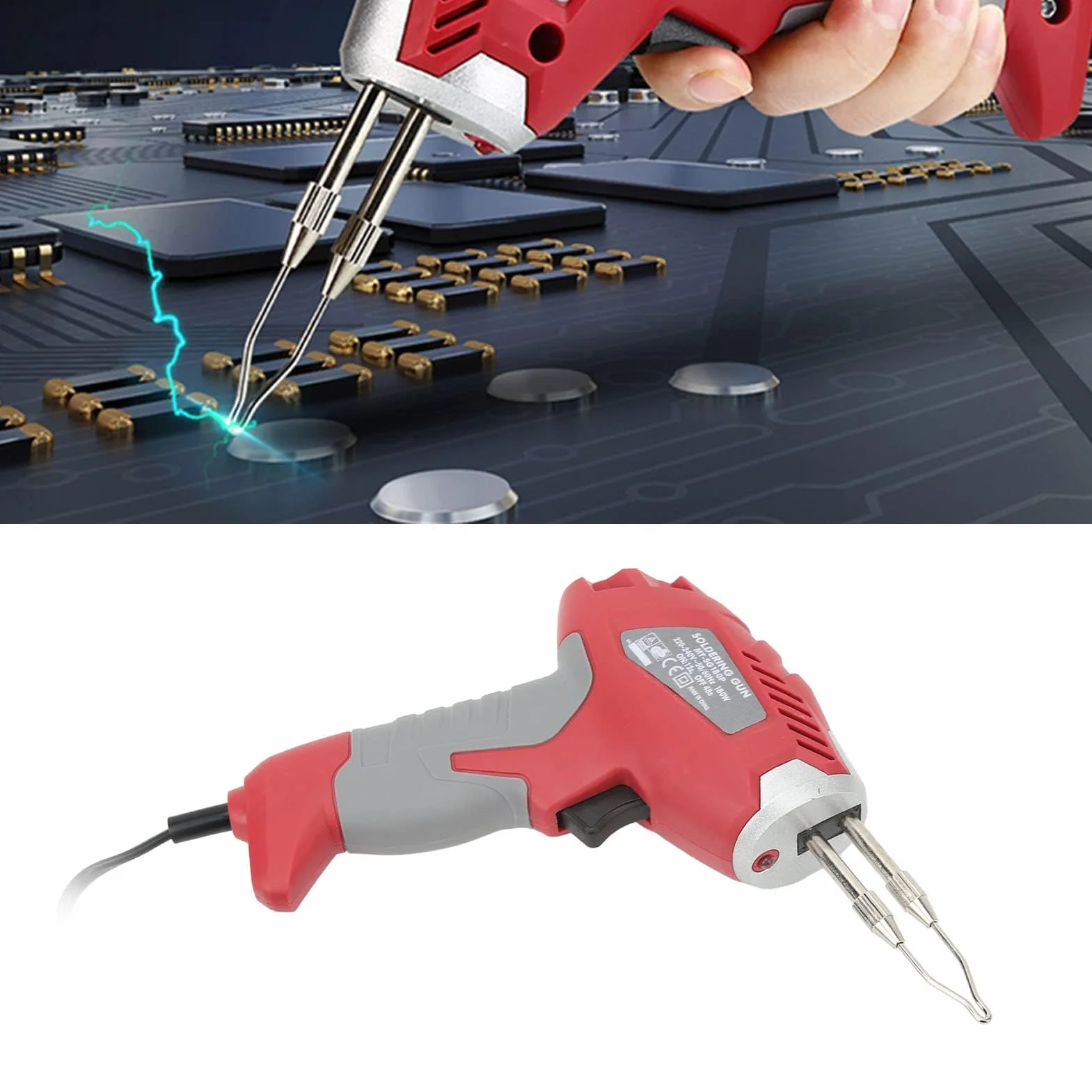 Pistola de Soldar de 180W Kit de Soldador ABS 200 ℃ Kit de Soldador de Alimentación Manual con Punta de Soldadura para Teléfono con Chip Enchufe Europeo 220-240V