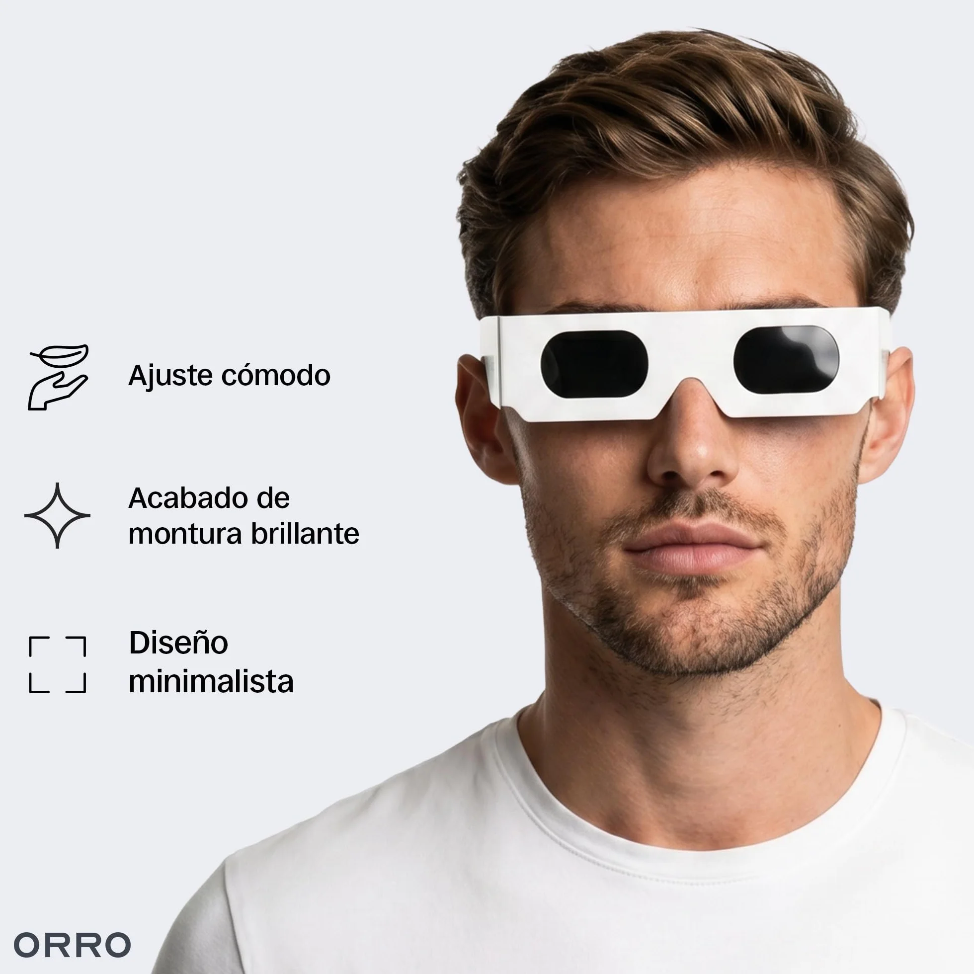 ORRO Gafas para Eclipse Solar de 40 mm, Pack de 2/6/12, Blancas, Protección Ocular Certificada, Ensayadas según EN ISO 12312-2:2015, Marcado CE para Observación Directa del Sol - Ajuste Moderno