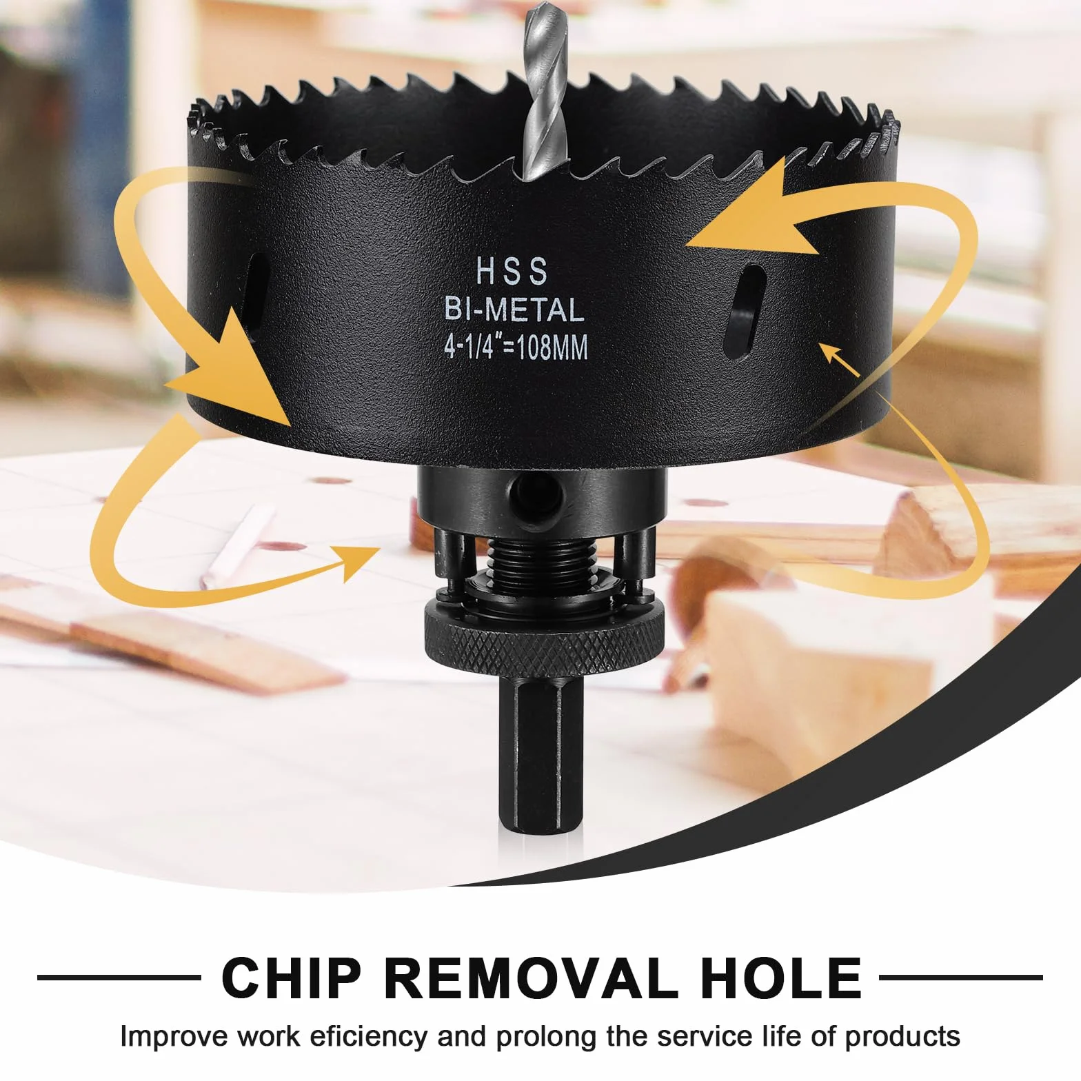 Sierra perforadora de 108 mm para metal y madera, HSS Bi-Metal perforadora redonda con profundidad de corte de 40 mm, para acero, hierro, aluminio, techos, paneles de yeso y placas de yeso