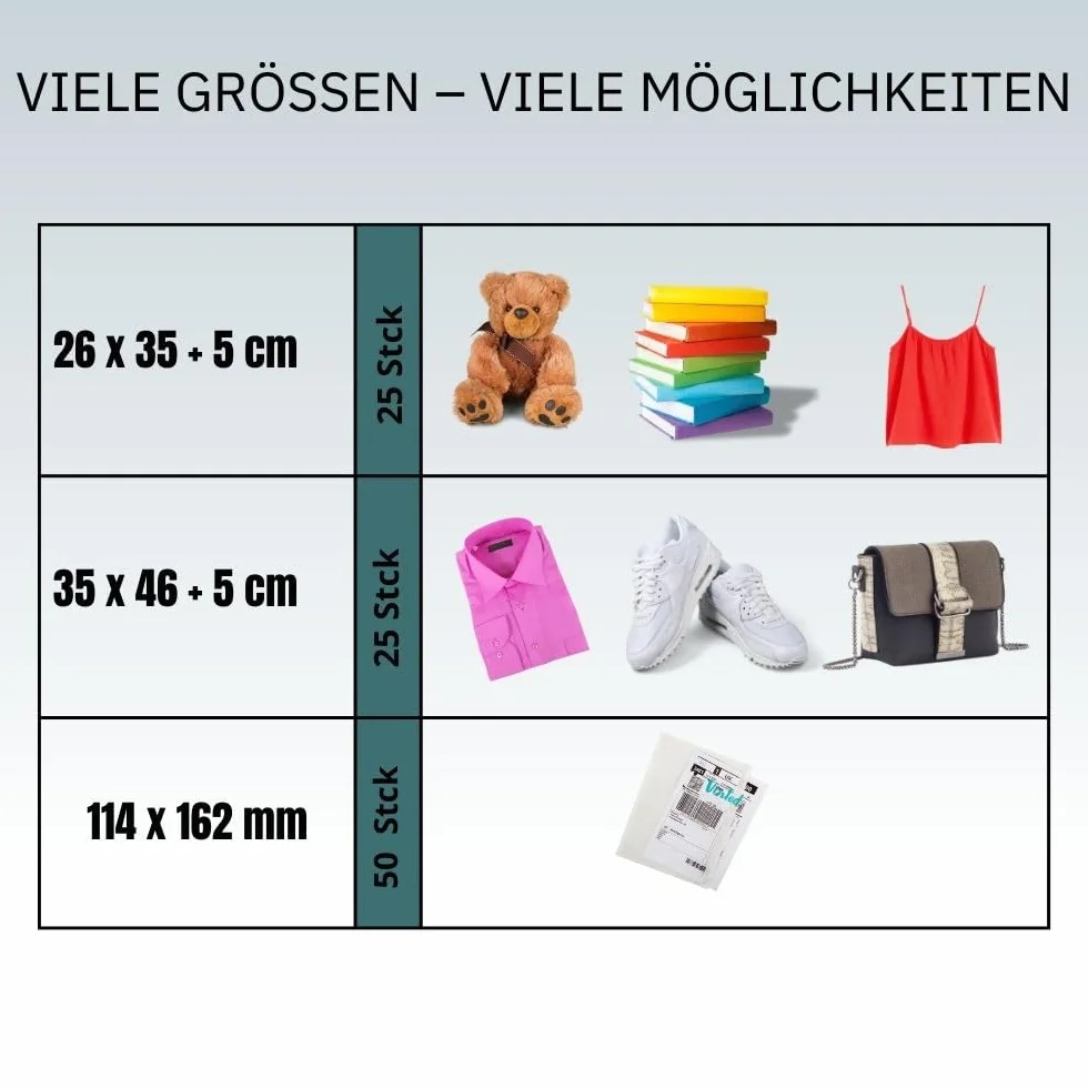 RAGO® Bolsas envio Vinted S-25 unidades I M-25 unidades + albaranes de entrega 50 unidades I Bolsas de envío autoadhesivas y opacas I Bolsas de plástico con cierre
